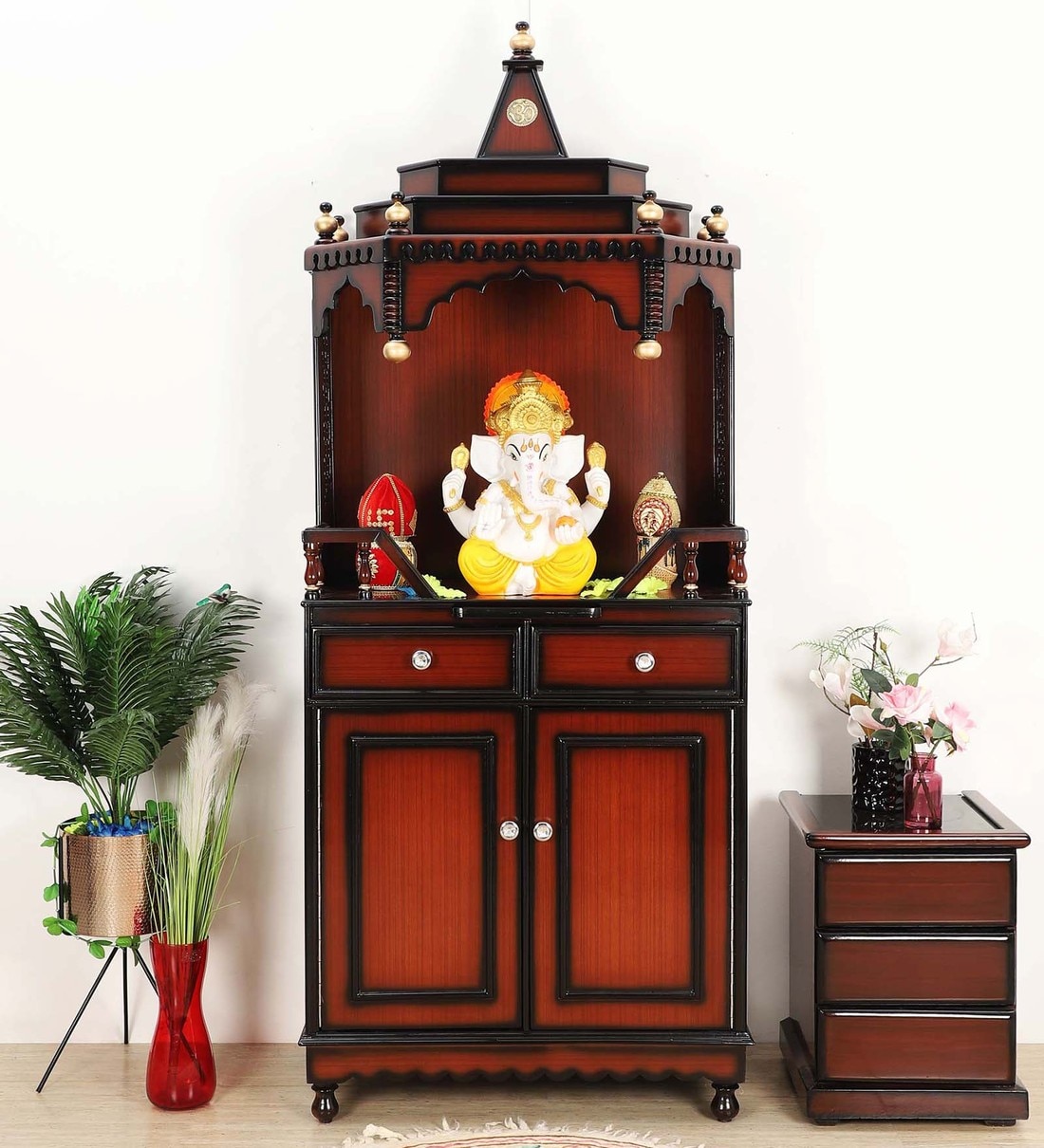 Buy Brown Teak Wood Floor Rested Mandir With Door at 37% OFF by DZYN ...