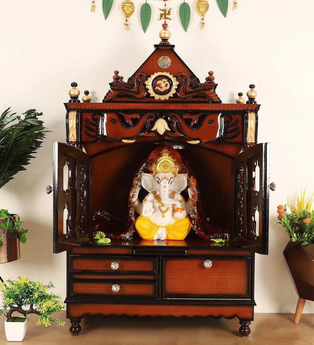 Buy Brown Teak Wood Floor Rested Mandir Without Door at 40% OFF by DZYN ...