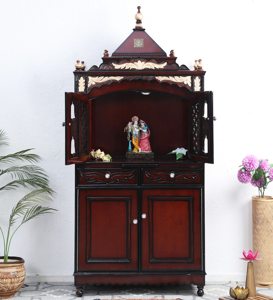 Buy Teak Wood Brown Gold Large Mandir With Storage By Dzyn Furnitures ...