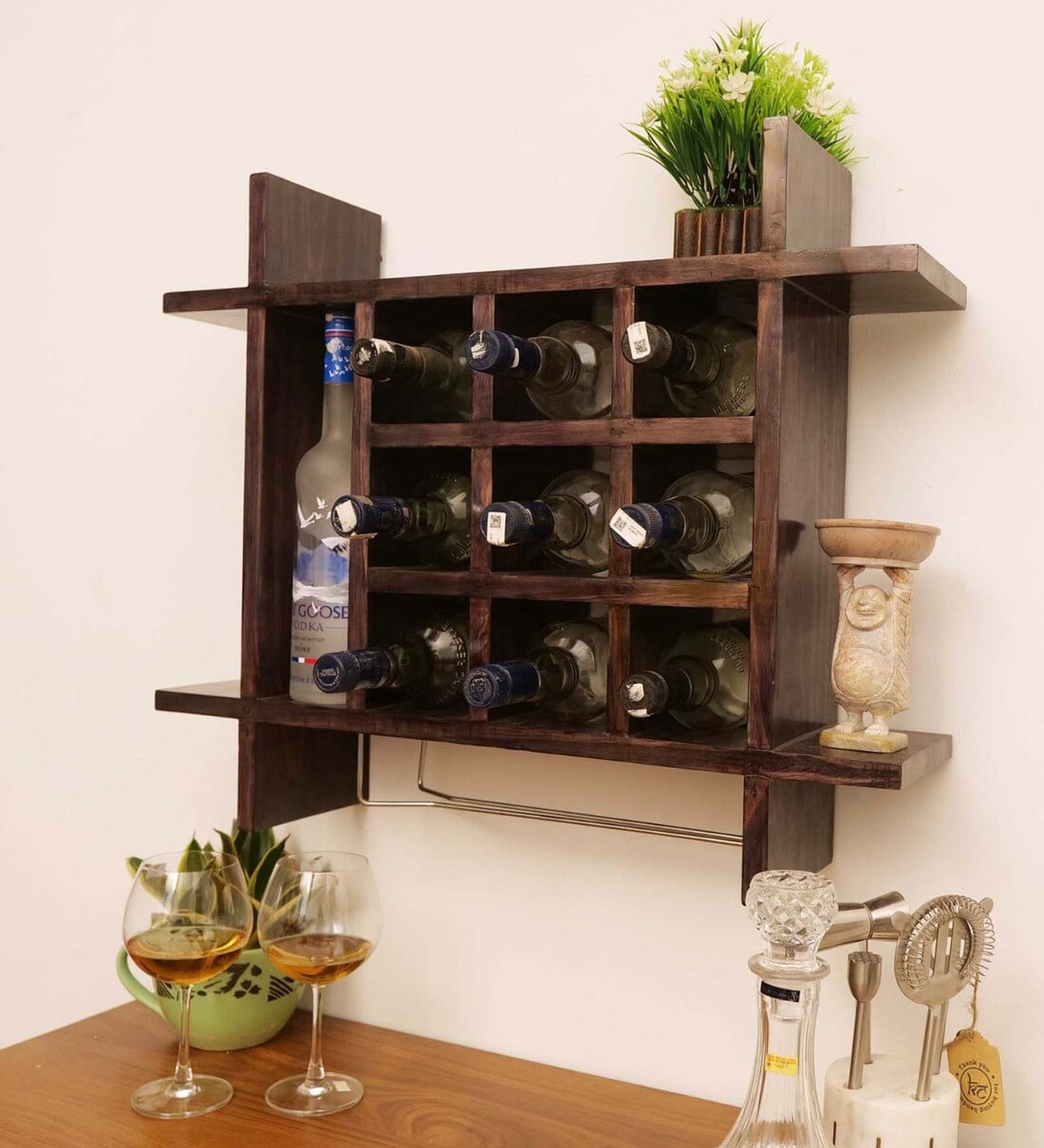 Buy Brown Teak Wood Wall Mounted Mini Bar By Katkaria Creations Online ...