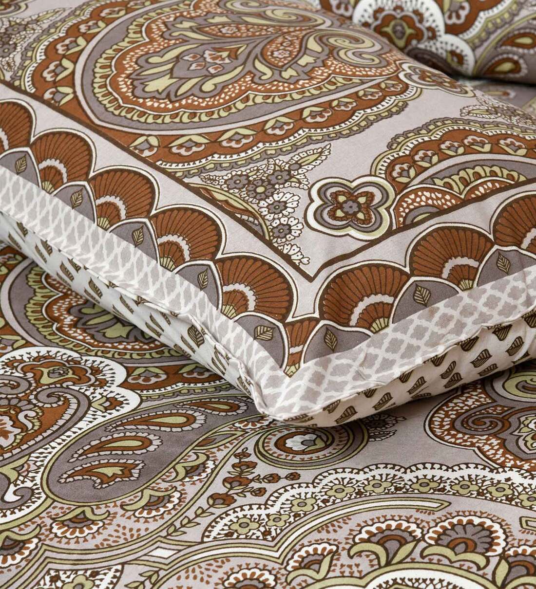 Buy Brown Traditional 144 TC Cotton King Sized Bedsheet With 2 Pillow