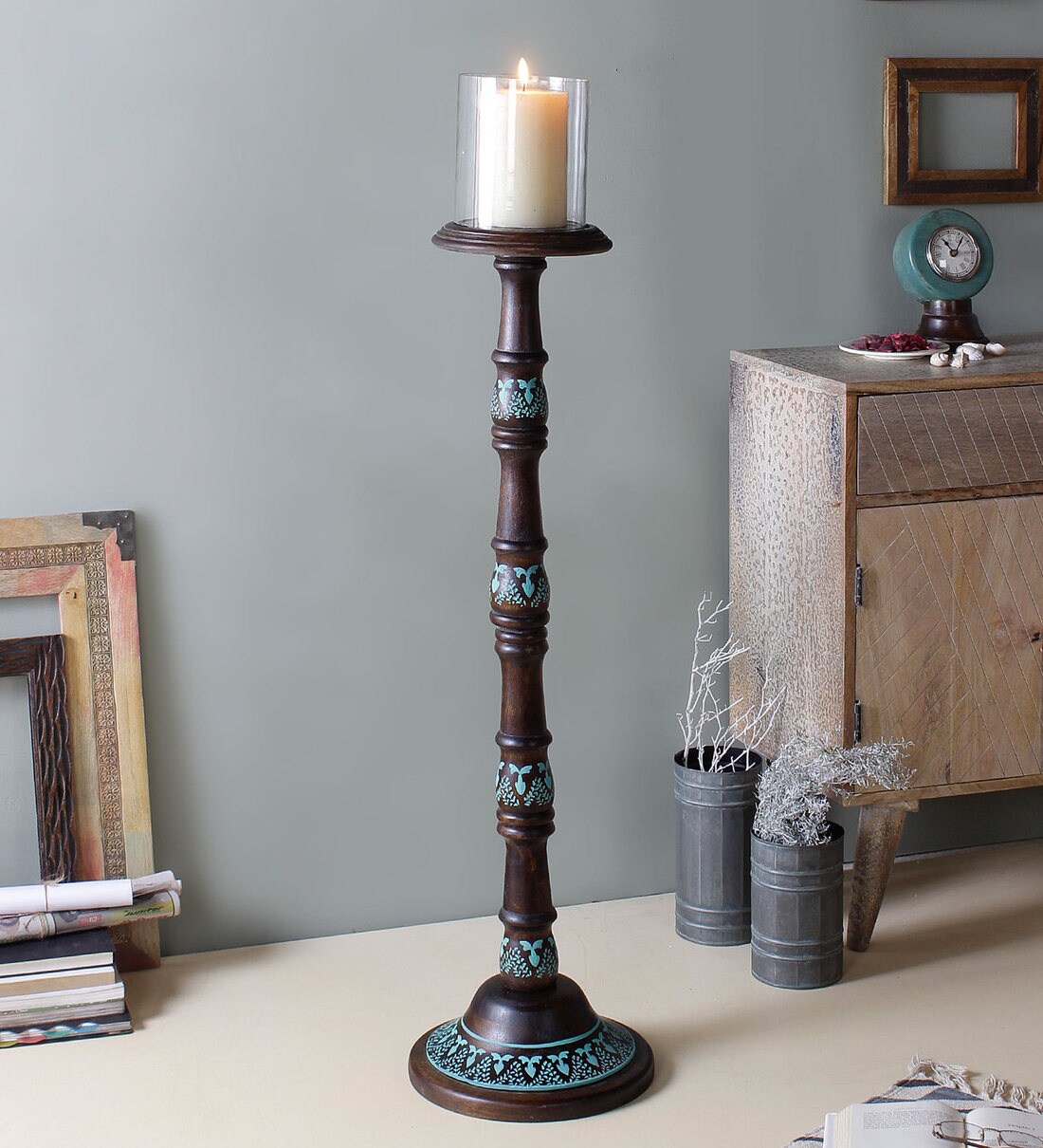 Buy Brown Wood Table Candle Holder by Fabuliv Online Table Candle
