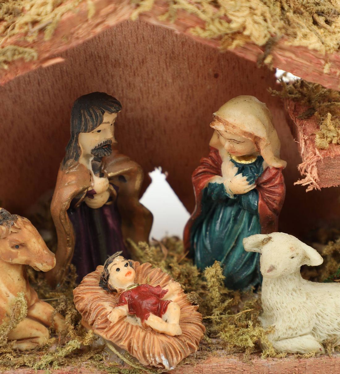 Brown Wood Christmas Nativity Crib Set By Itiha