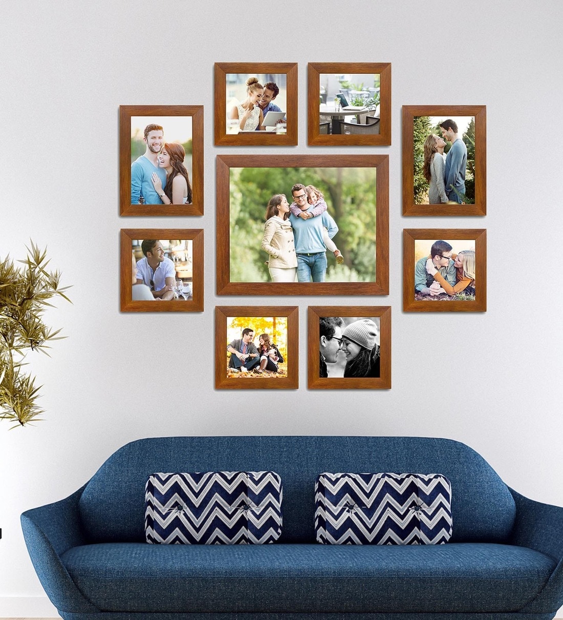 Buy Brown Wood Collage Photo Frames - Set of 9 by Art Street Online