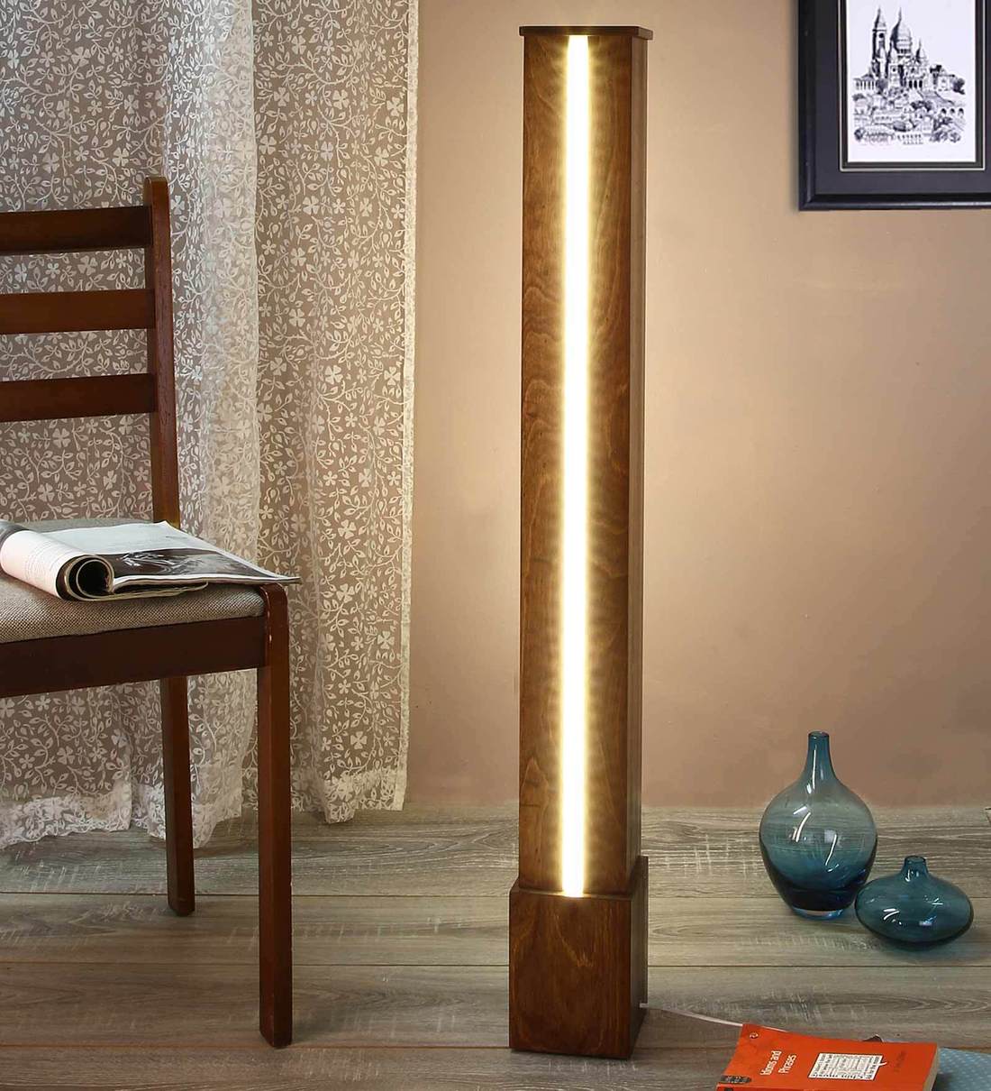 Buy Brown Shade Floor Lamp With Wood Base By Lycka Online Column