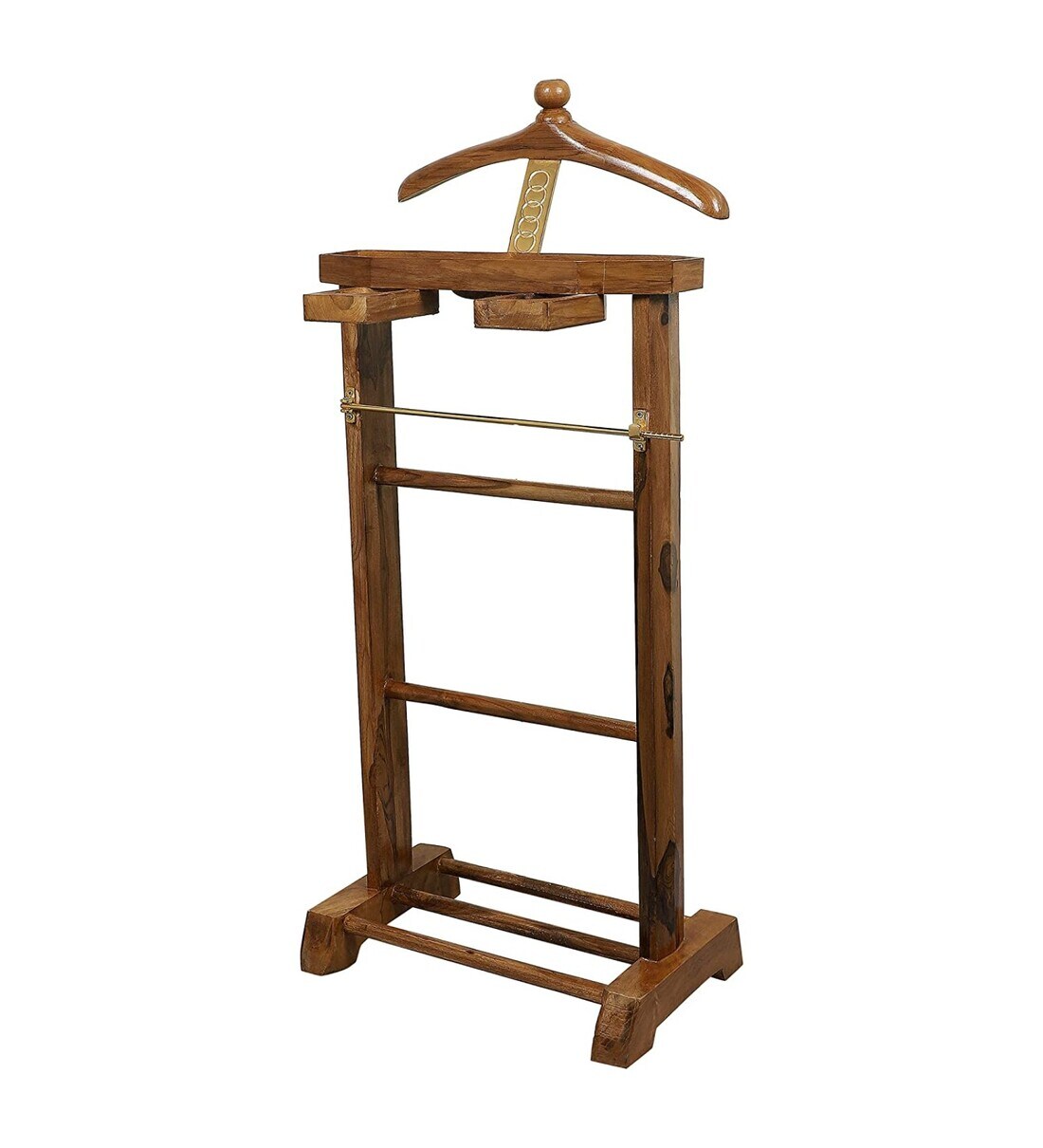 Buy Brown Wooden Coat Stand With Two Drawers By Beverly Studio at