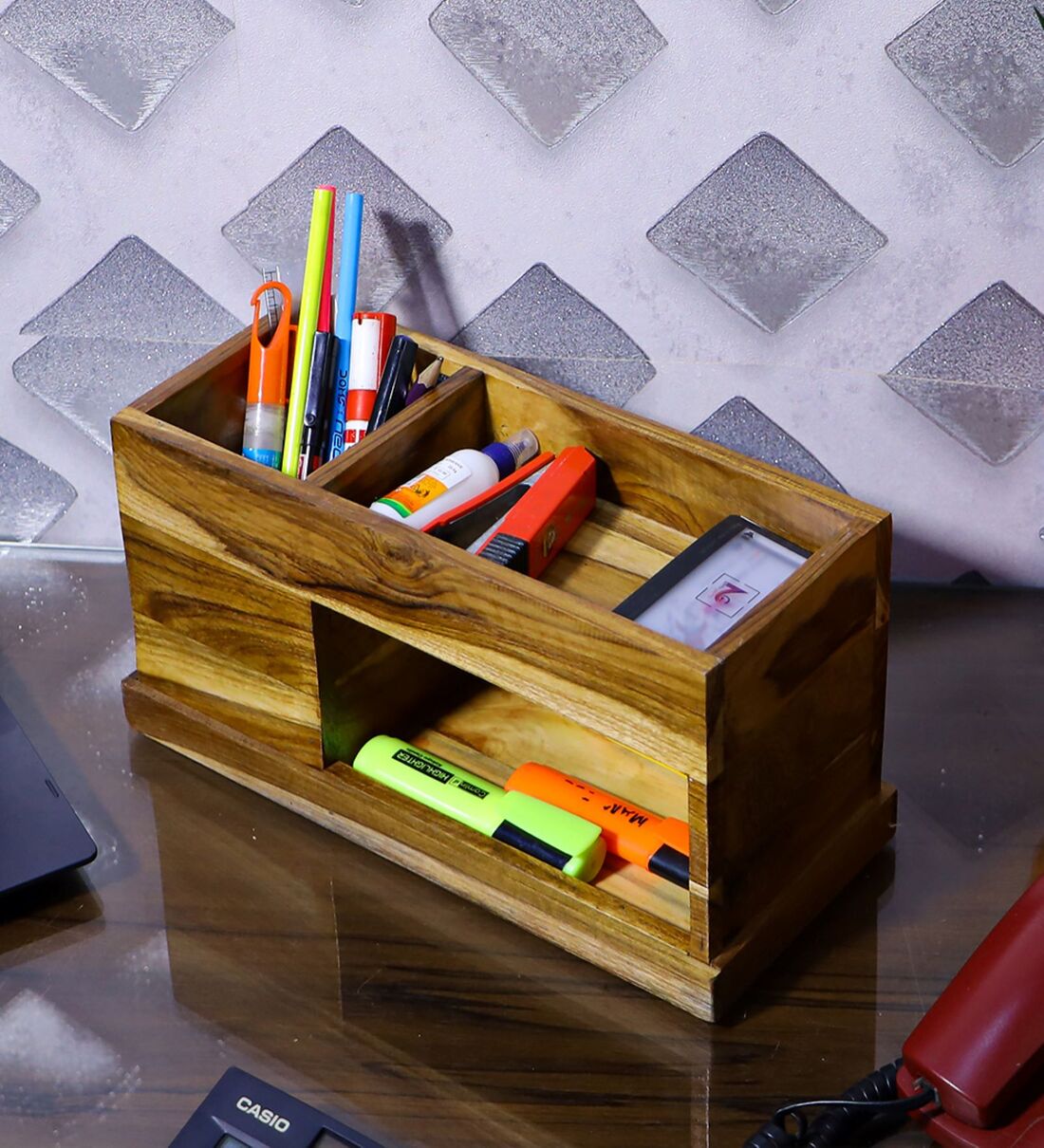 Brown Wooden Nelson Table Desk Organizer