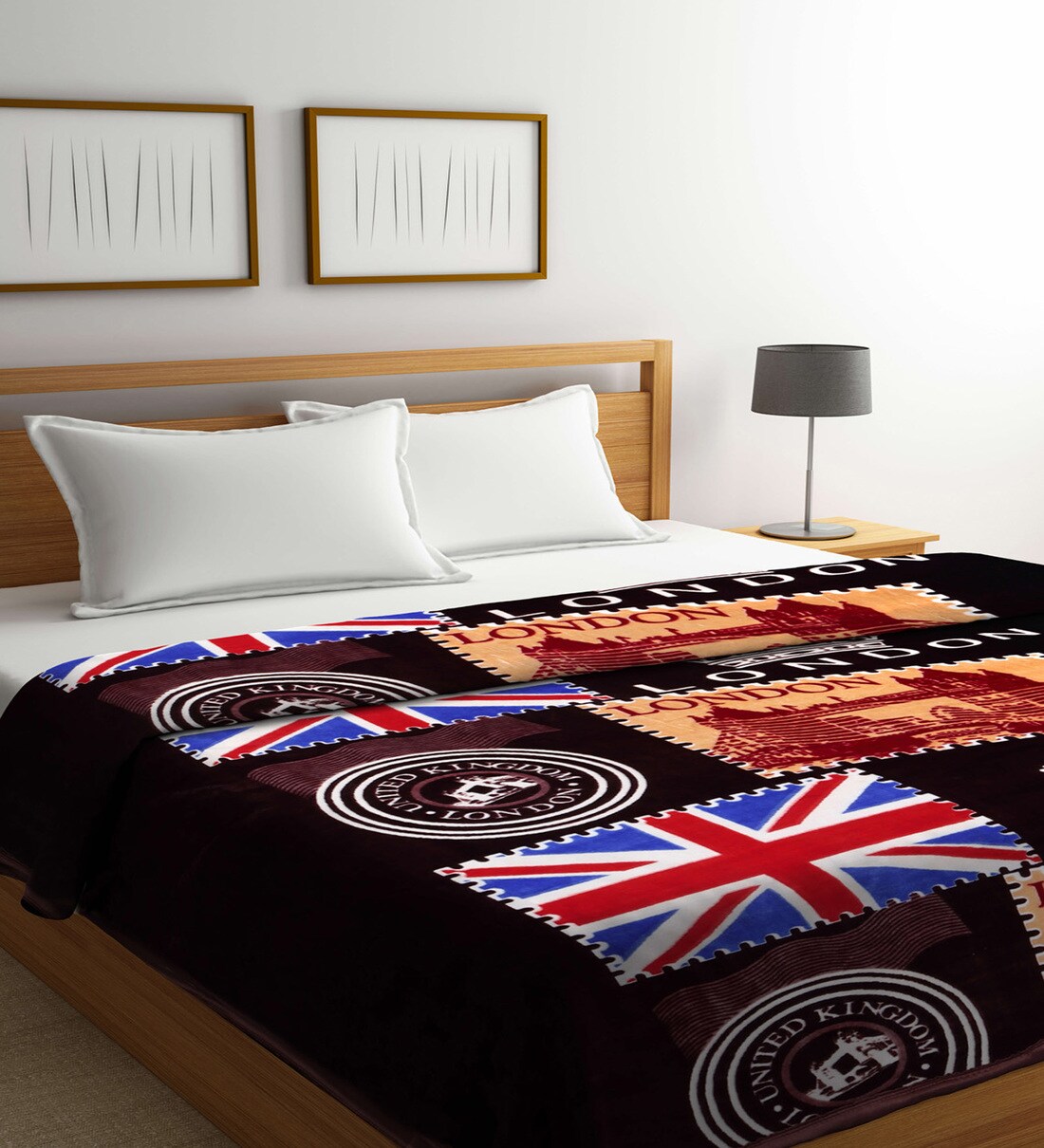 Buy Brown Abstract Wool 600 GSM Double Bed Blanket by Klotthe Online