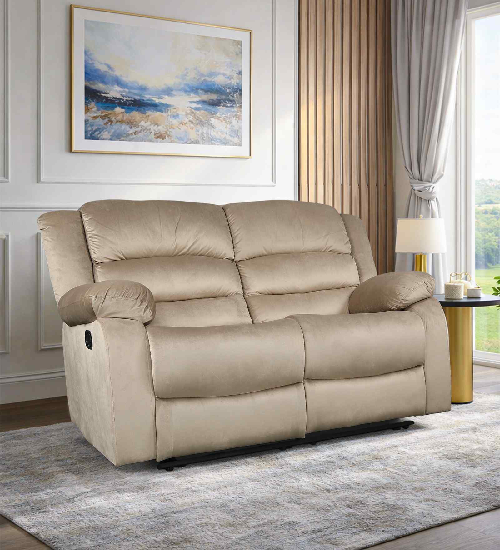 Bradford Fabric 2 Seater Manual Recliner In Beige Colour