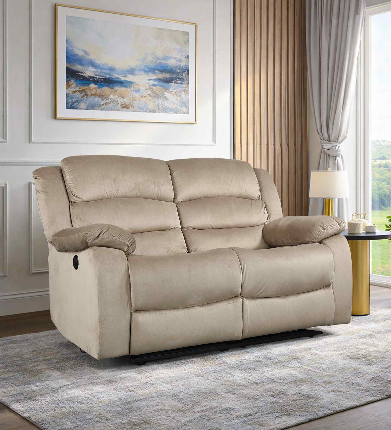 Bradford Fabric 2 Seater Motorised Recliner In Beige Colour