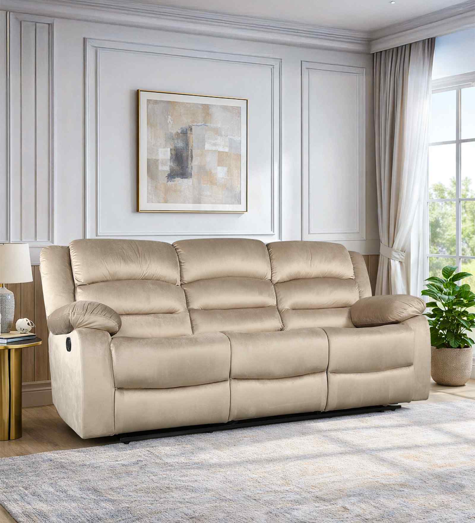 Bradford Fabric 3 Seater Manual Recliner In Beige Colour