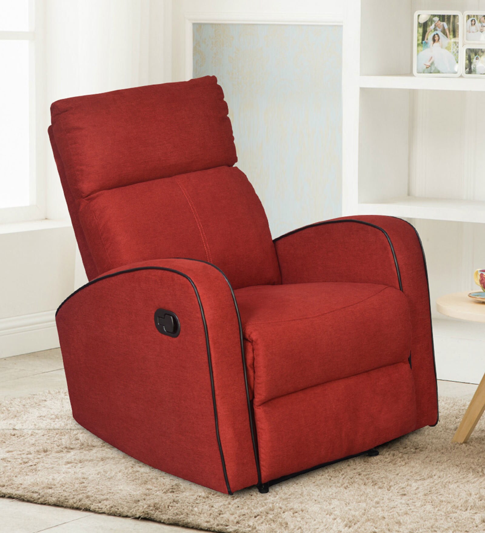 Buy Bradley One Seater Recliner Sofa in Red Colour By Nilkamal Online