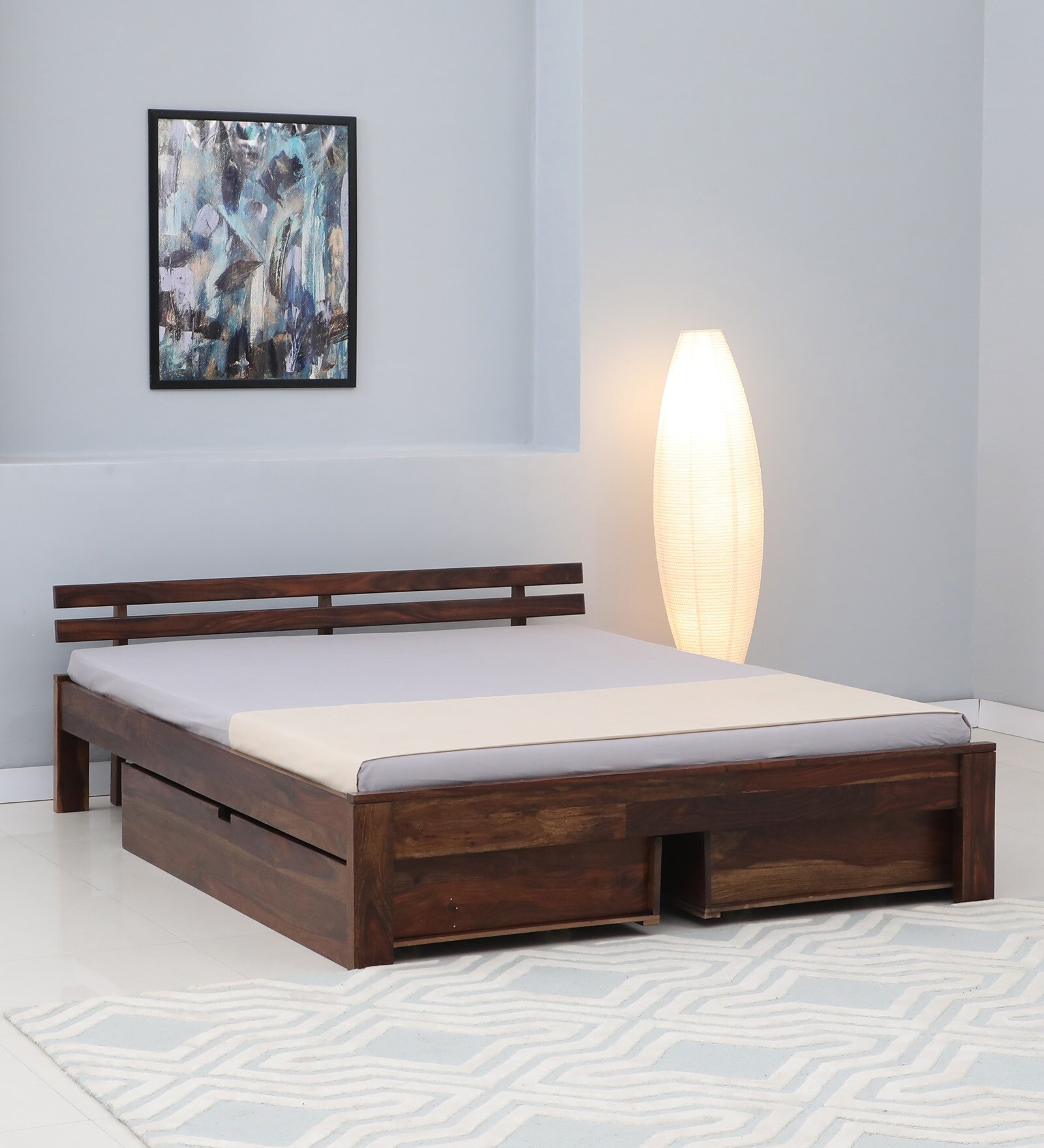 Brakel Sheesham Wood King Size Bed In Provincial Teak Finish With Drawer Storage