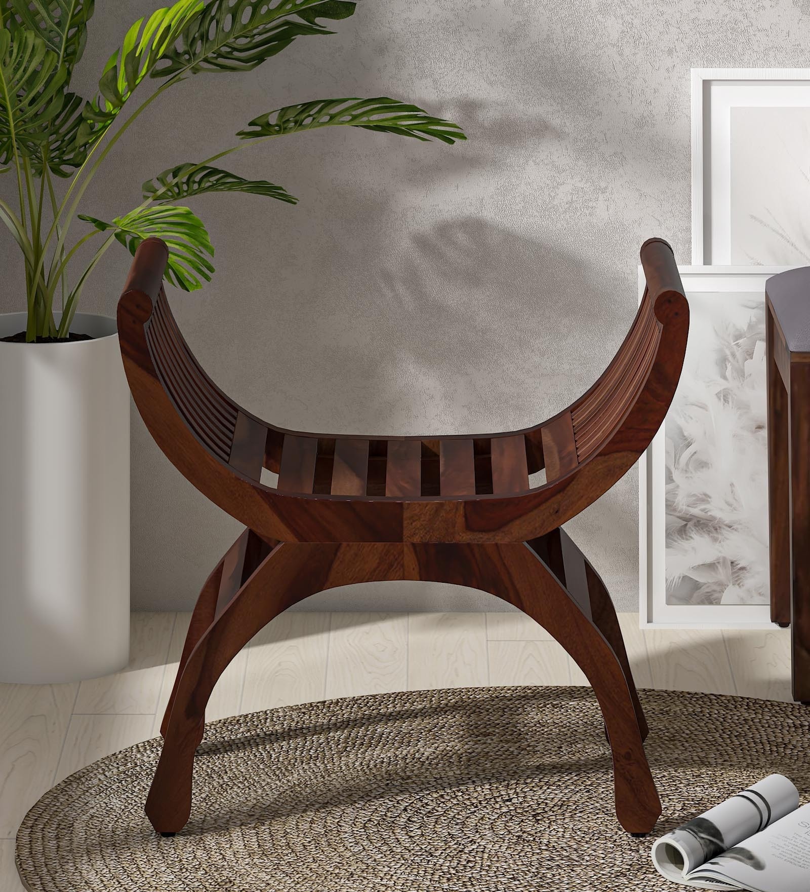 Bramley Sheesham Wood Seating Stool In Honey Oak Finish