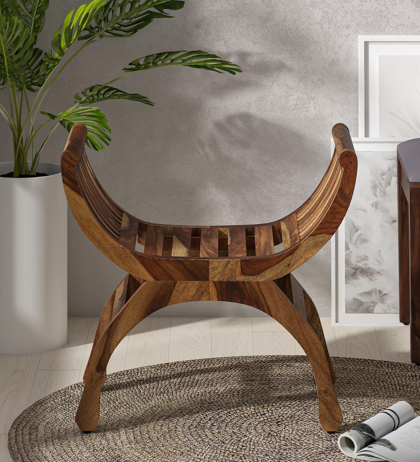 Bramley Sheesham Wood Seating Stool In Rustic Teak Finish