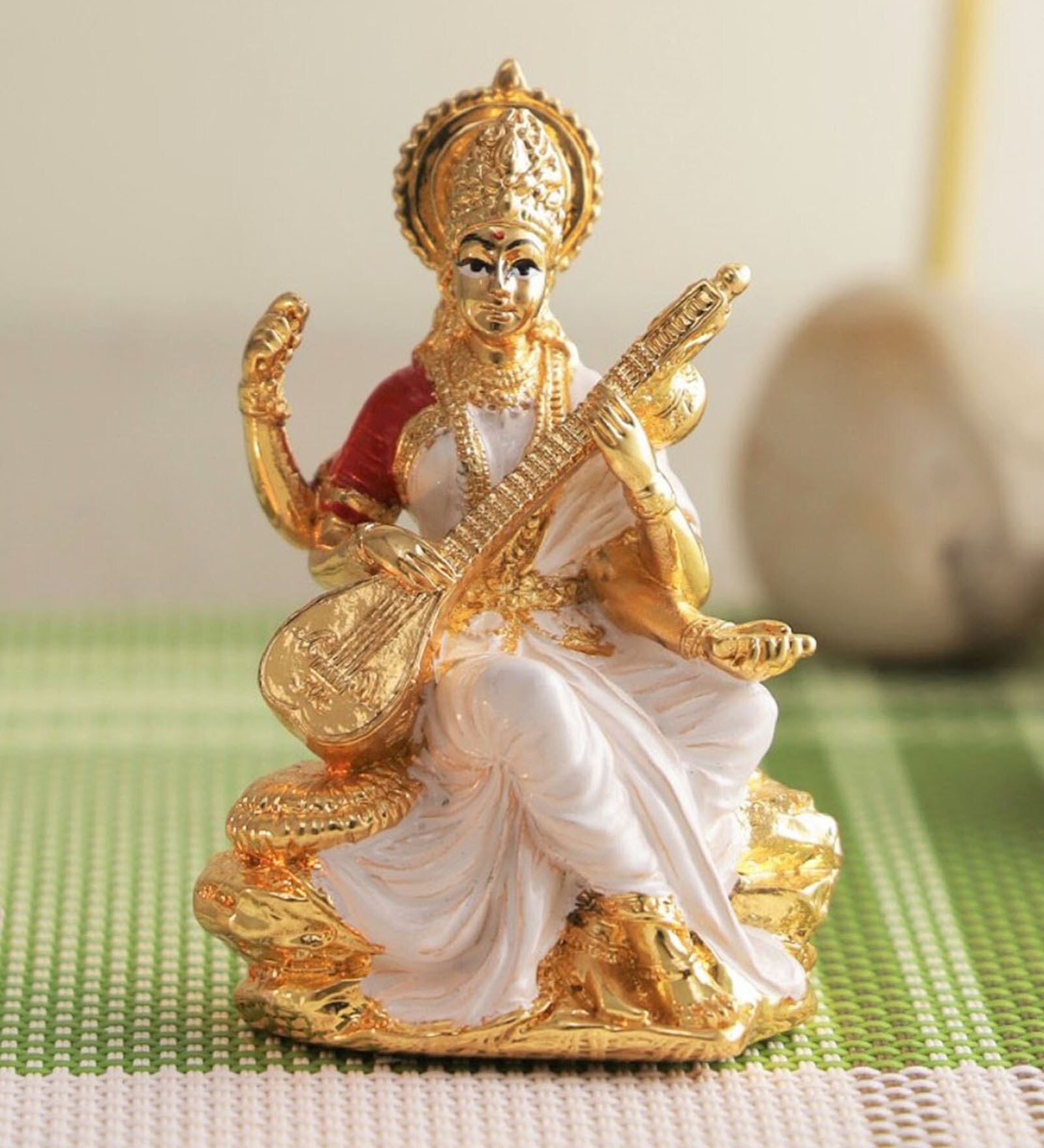 Brass 3 Inch Goddess Saraswati Idol