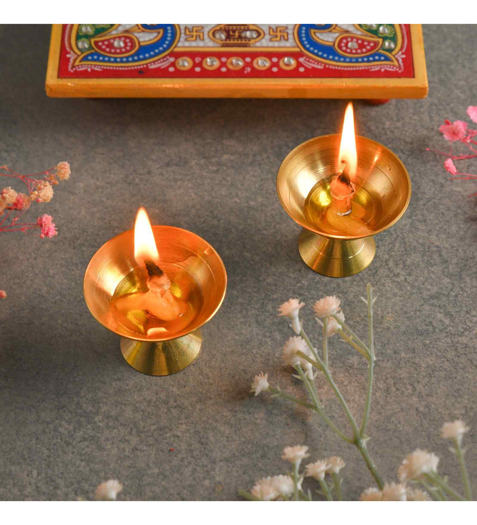 Brass Akhand Diya| Akhand Jyot| Decorative Brass Oil Lamp | Brass Table Diya Brass (Pack of 2) Table Diya