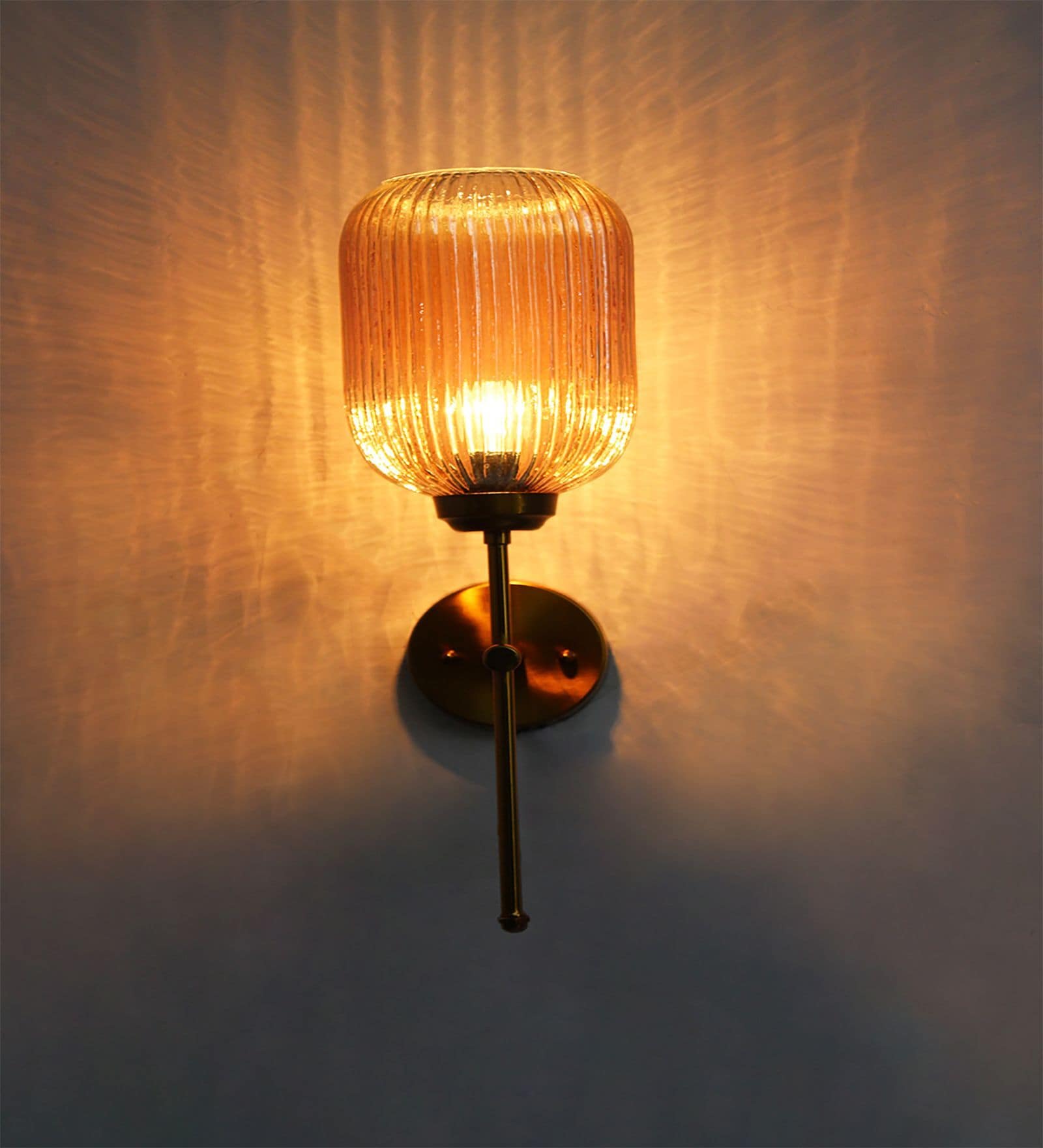 Brass Amber Ribbed Glass Wall Lamp
