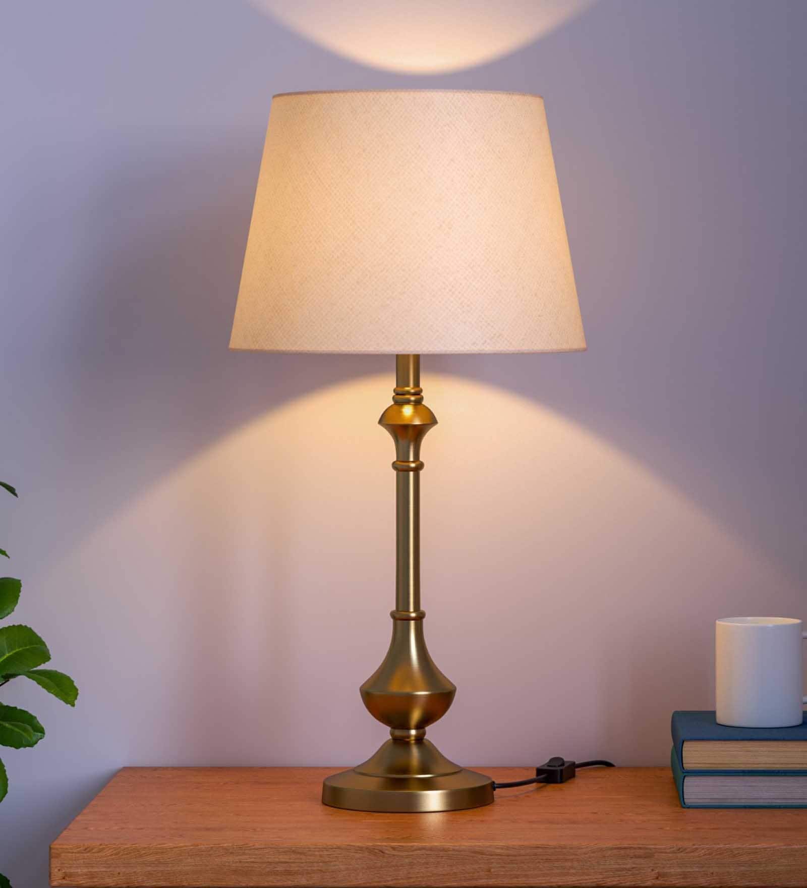 Knepp Off White Cotton Shade Night Lamp With Aluminium Base