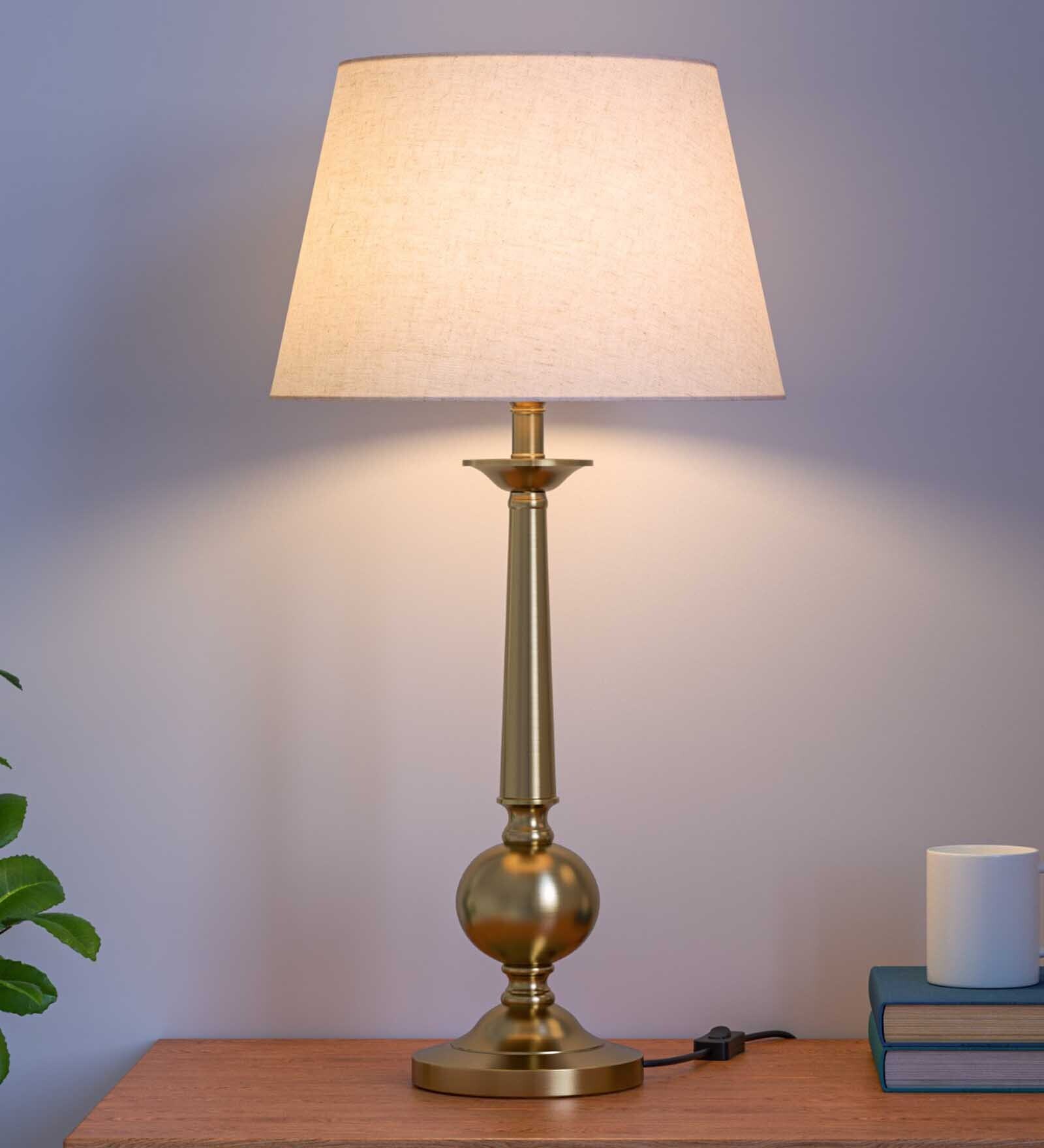 Brass Antique Gold Table Lamp With 12 Inches Off White Lampshade