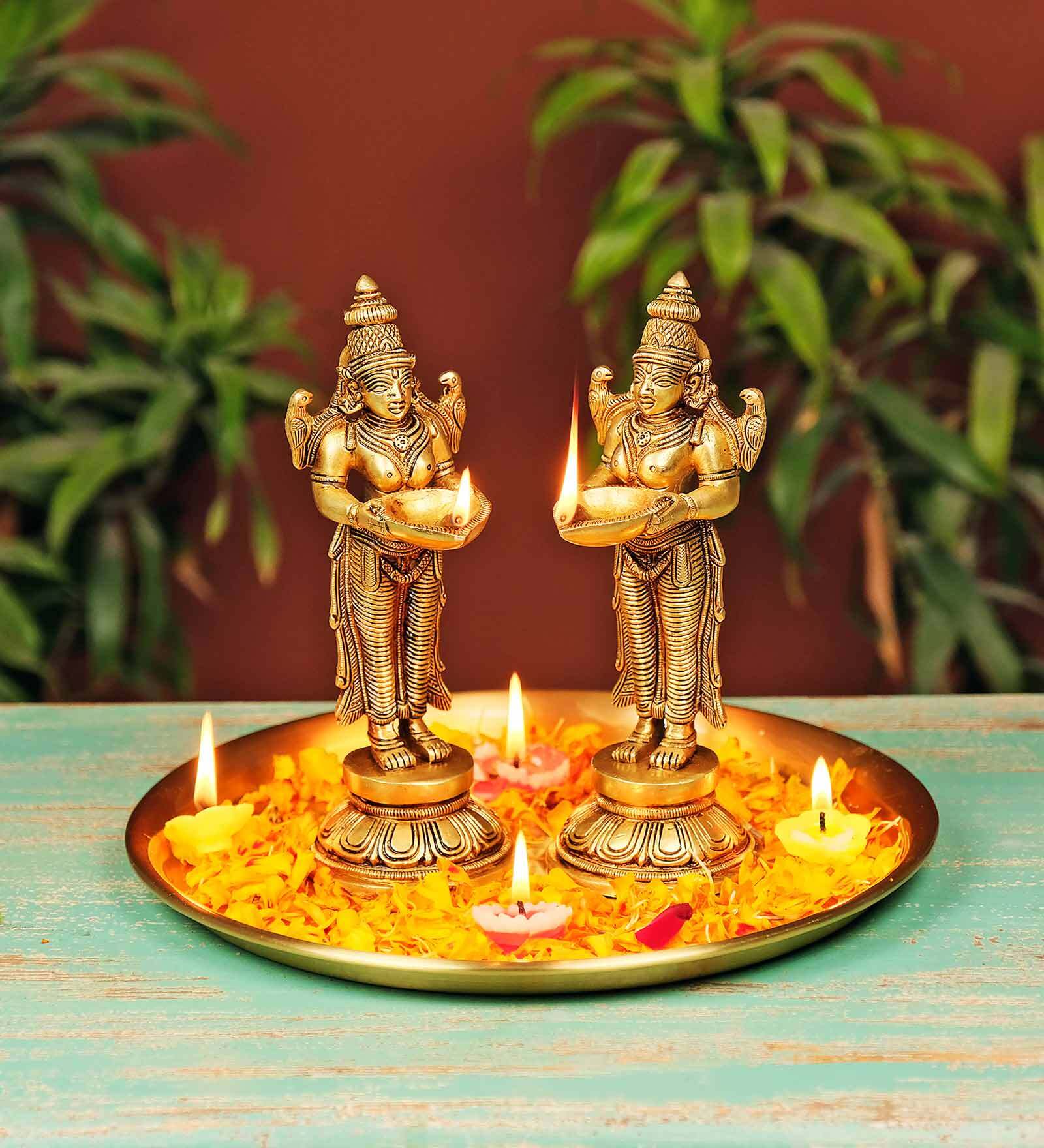 Brass Deep Lakshmi Statue Pair