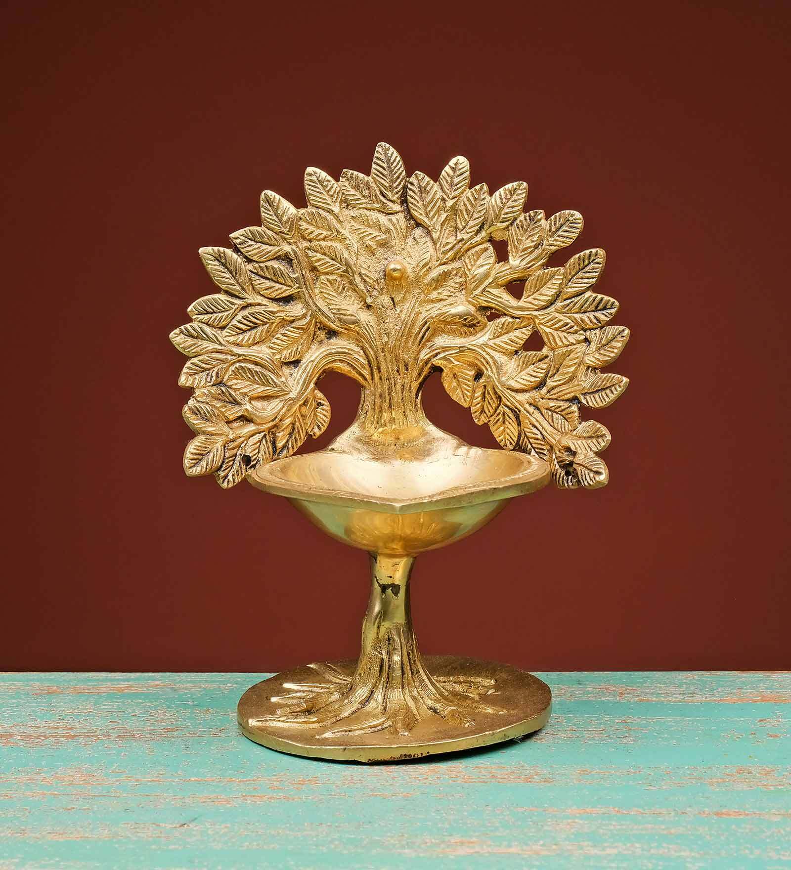 Brass Deepak with Tree of Life