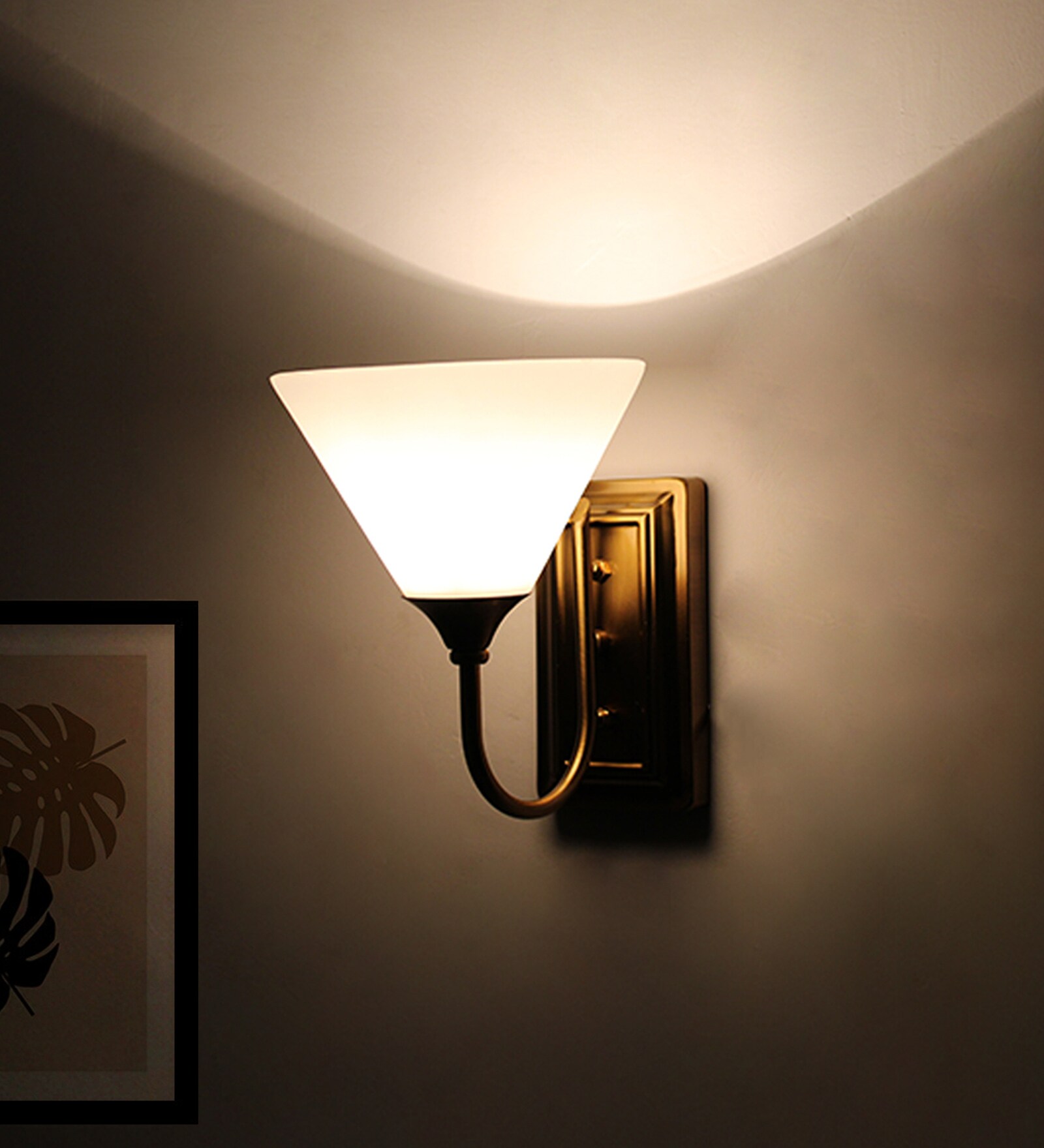 Brass Finish Wall Sconce with Milky White