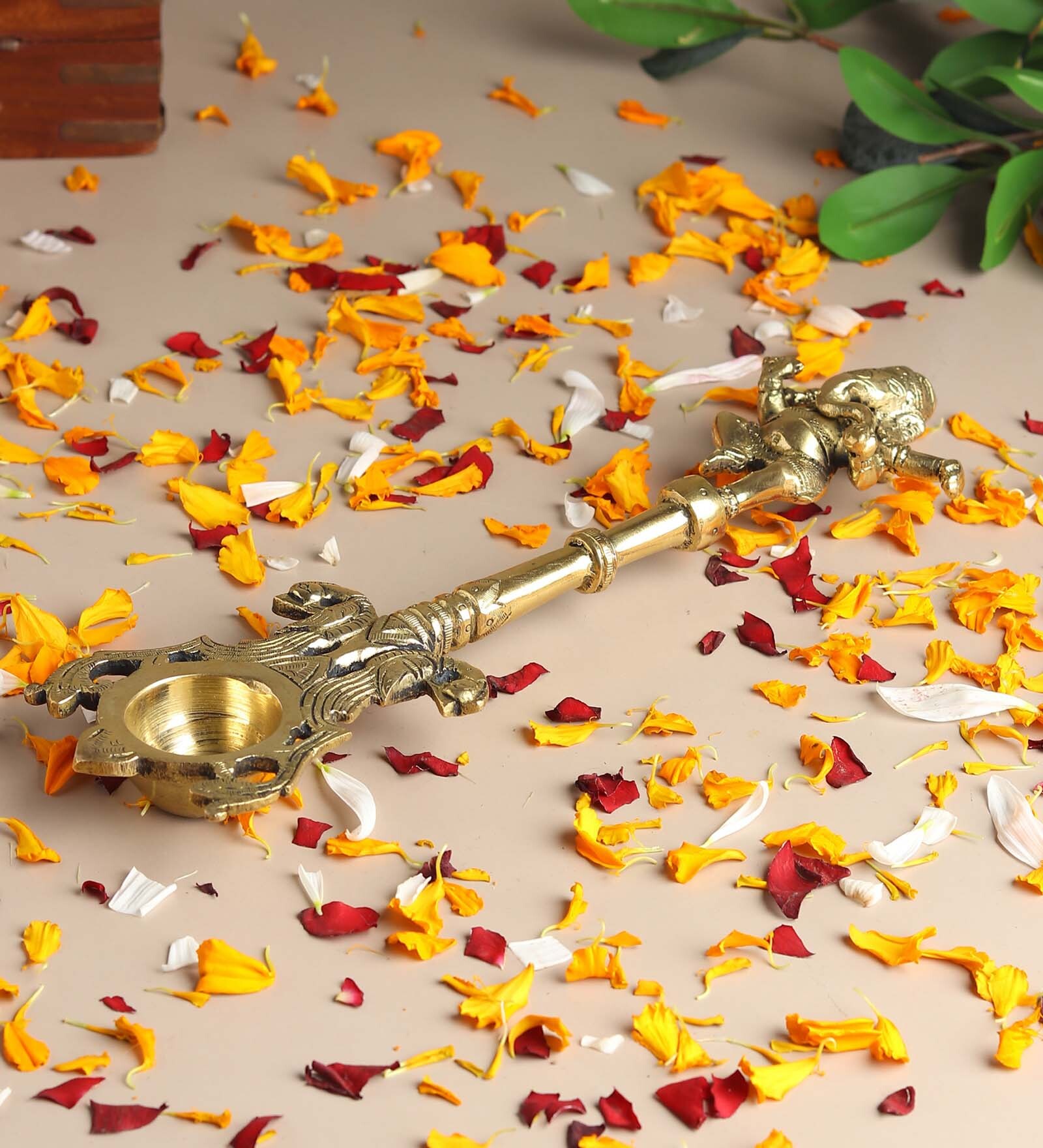 Golden Brass Ganesha Ritual Spoon