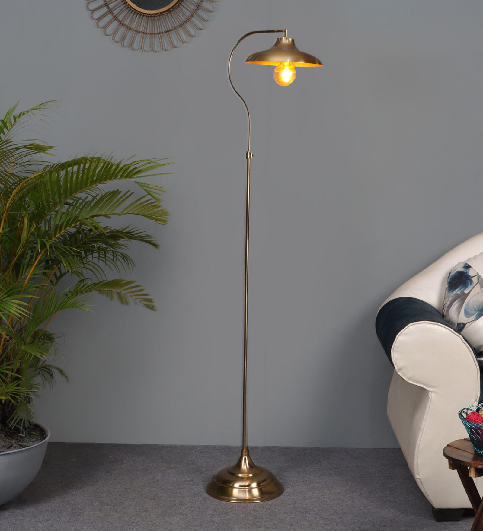 Modena Brass Iron Shade Club Floor Lamp With Iron Base