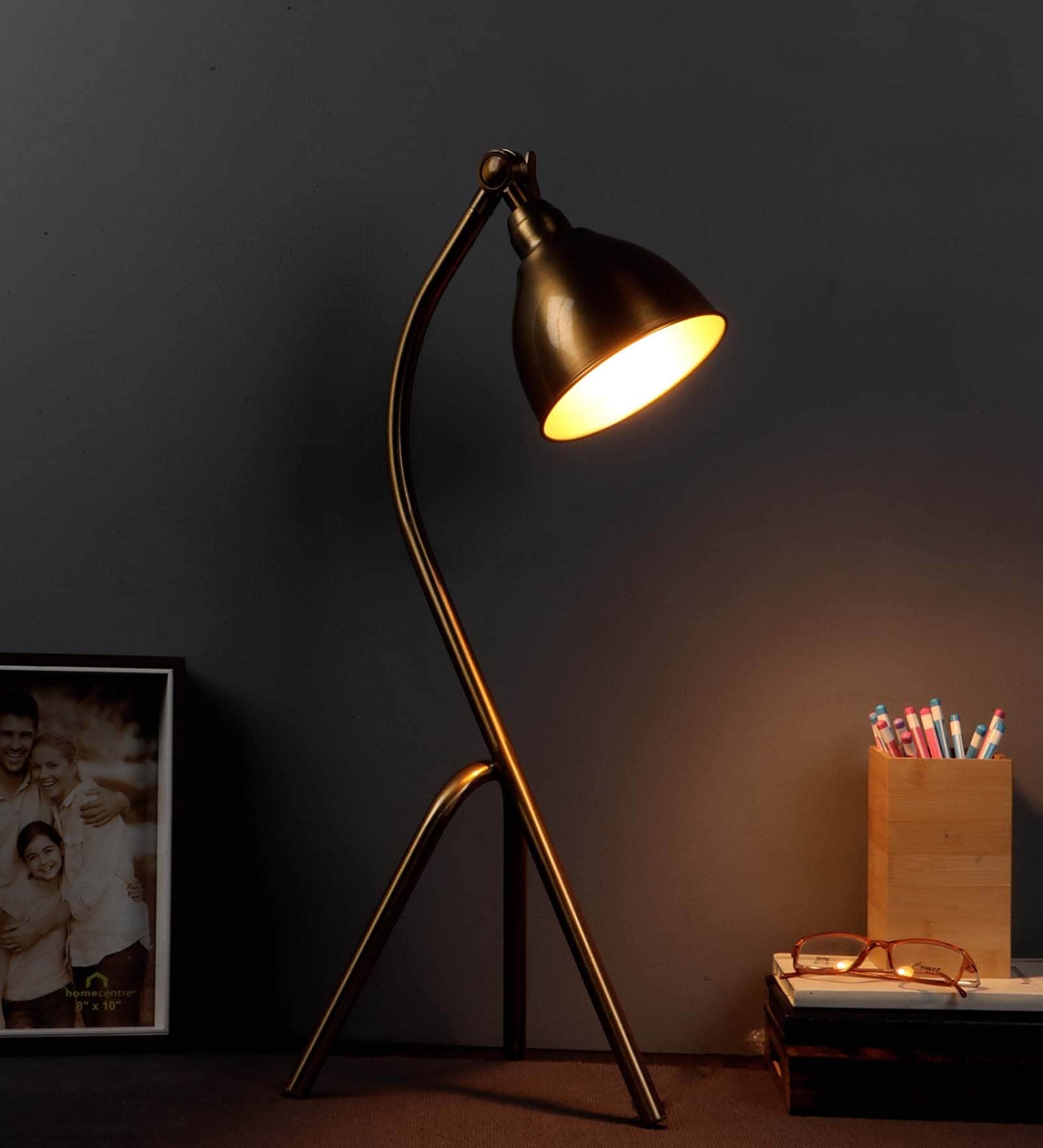 Rectunglas Brass Study Lamp With Metal Base