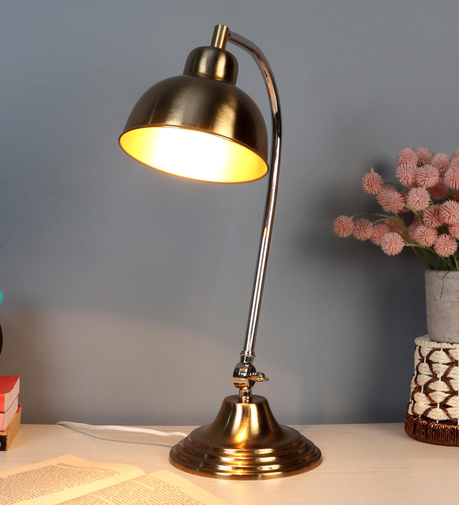 Charles Brass Study Lamp With Iron Base