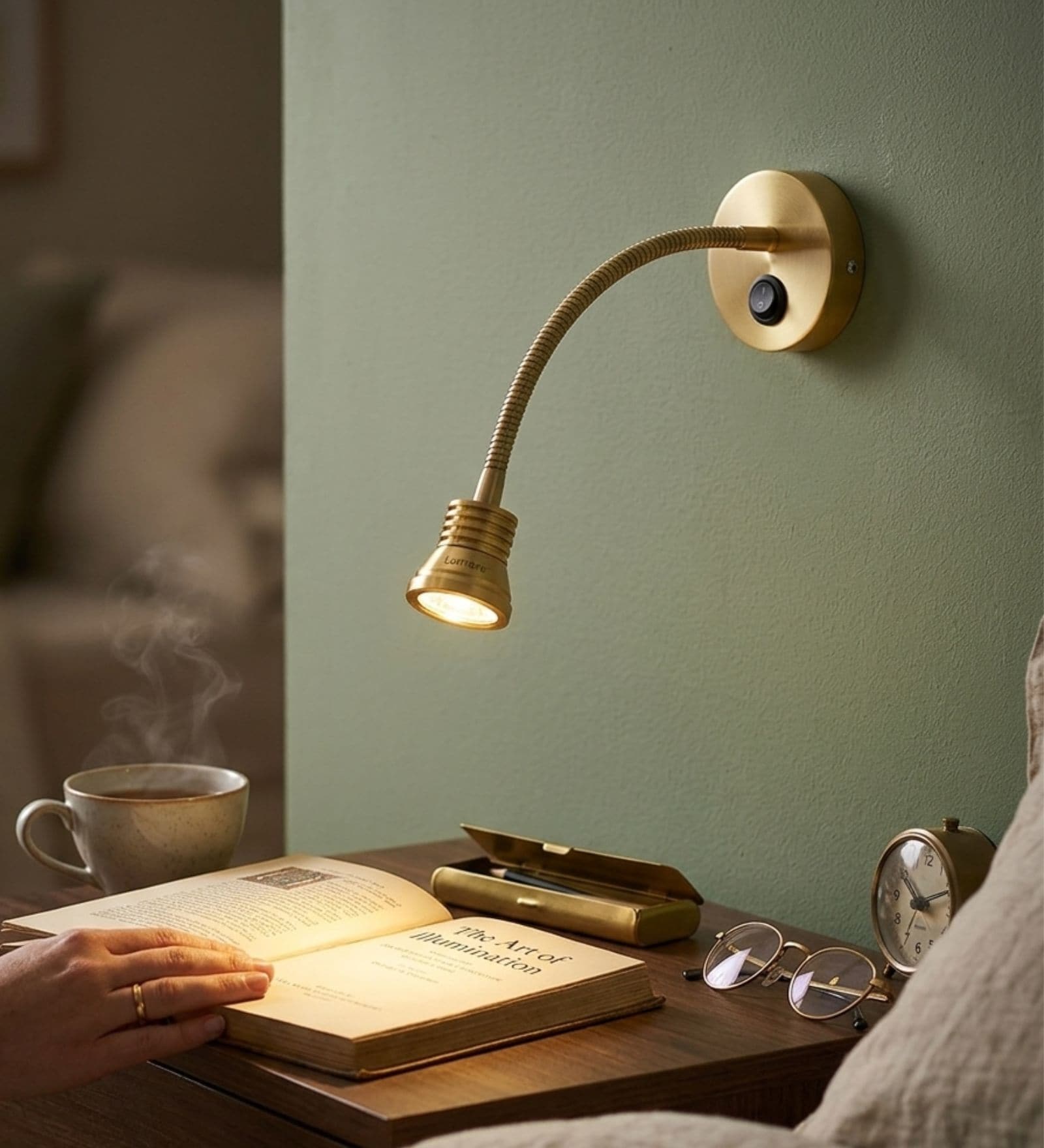 Brass LED Wall Reading Light with Flexible Gooseneck Arm