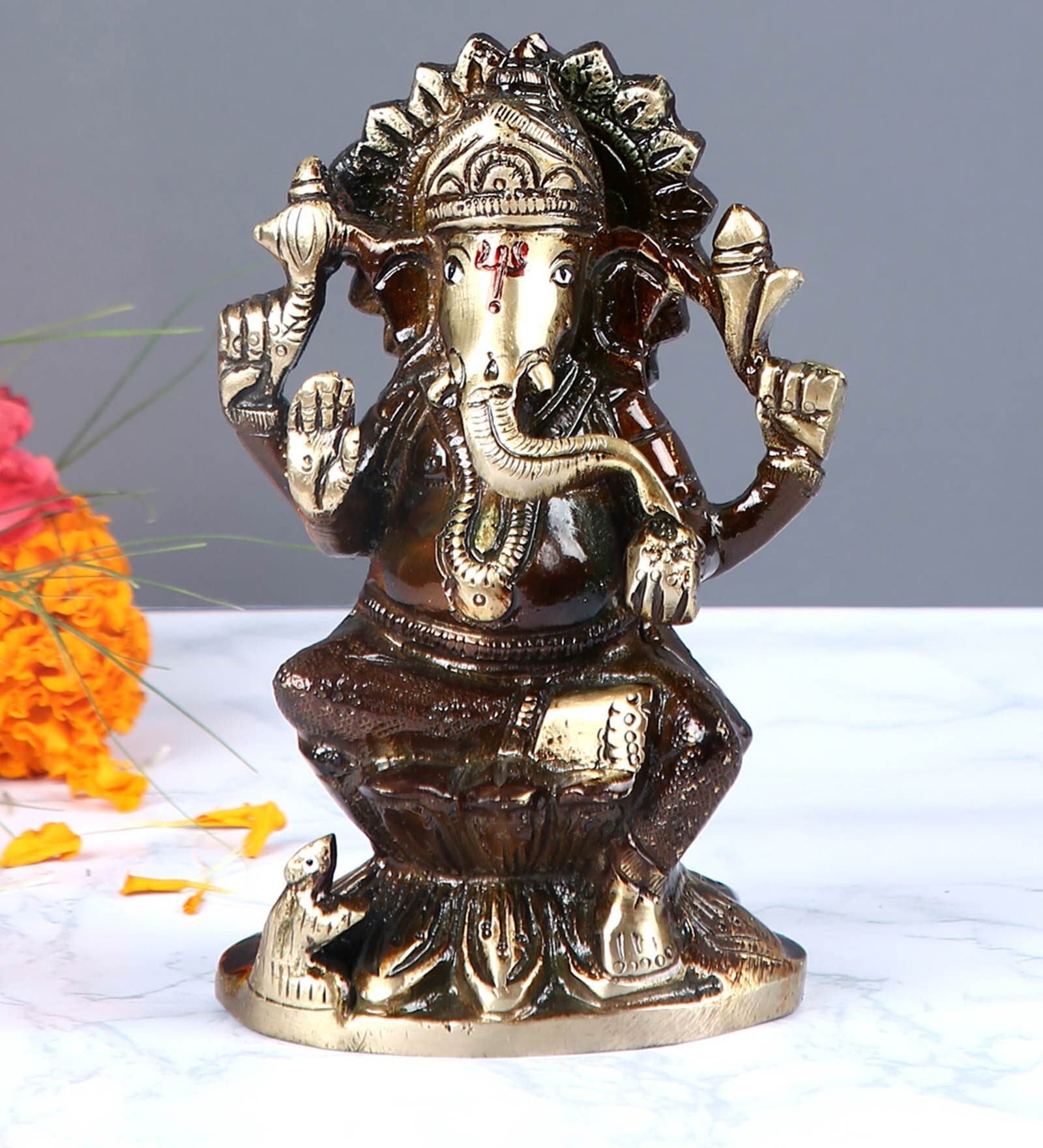 Brass Lord Ganesha Statue With Oxidised Finish