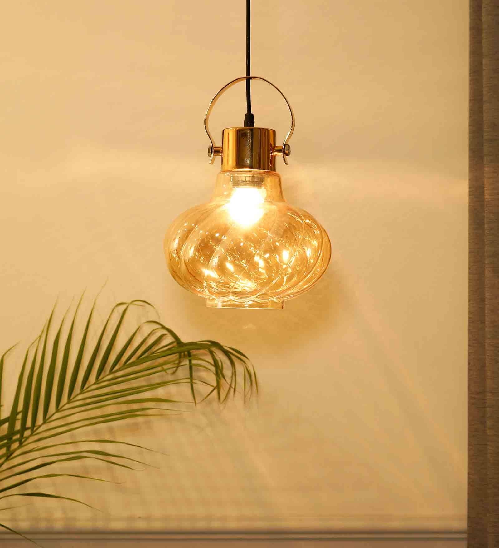 Logan Brass Metal and Glass Hanging Light