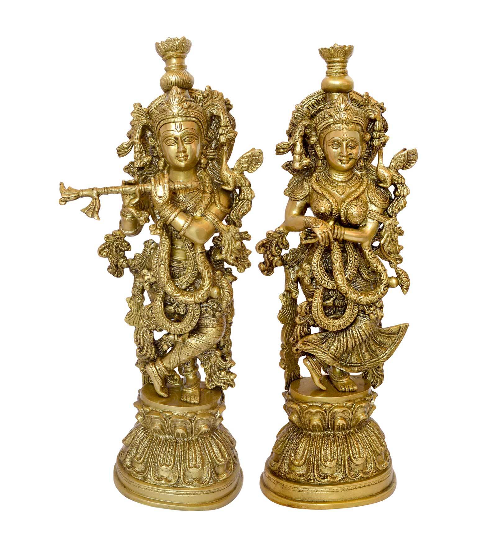 Brass Radha Krishna Statue Pair