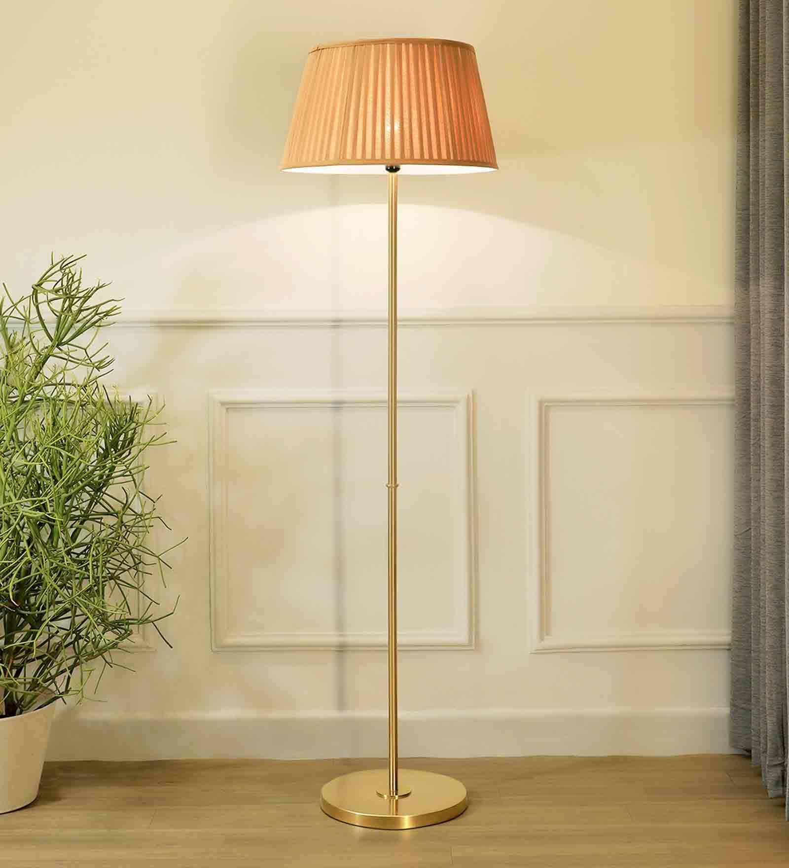 Brass Shade Floor Lamp With Metal Base