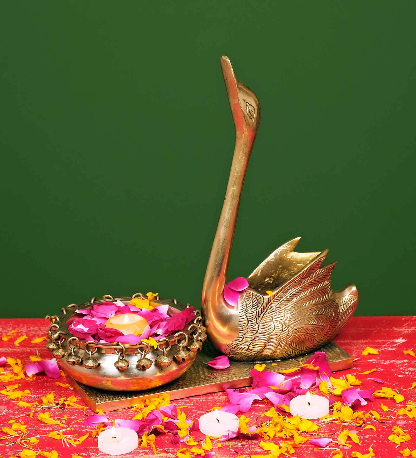 Brass Swan Urli with Ghunghroo