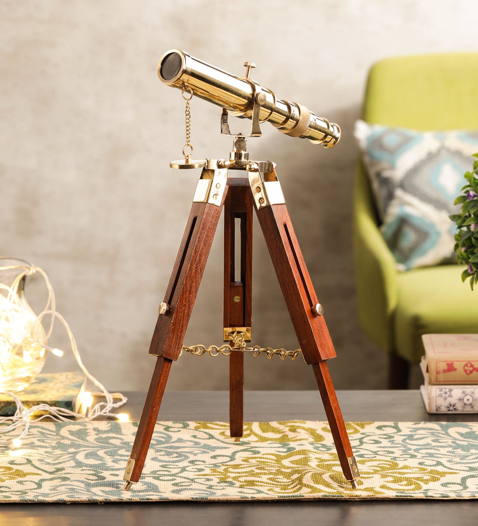 brass telescope with tripod