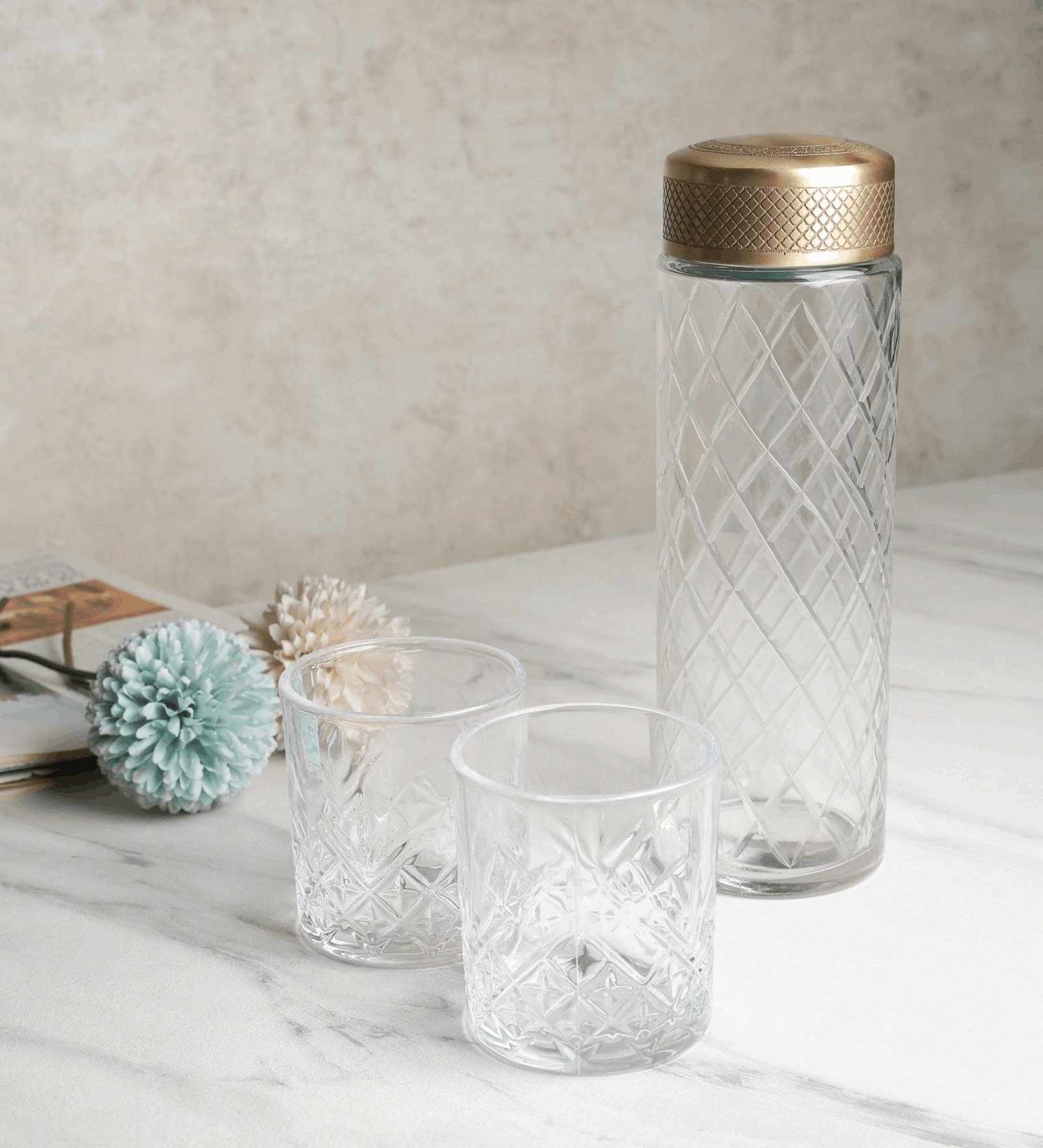 Brass Verre Prism Bottle & Glass Set