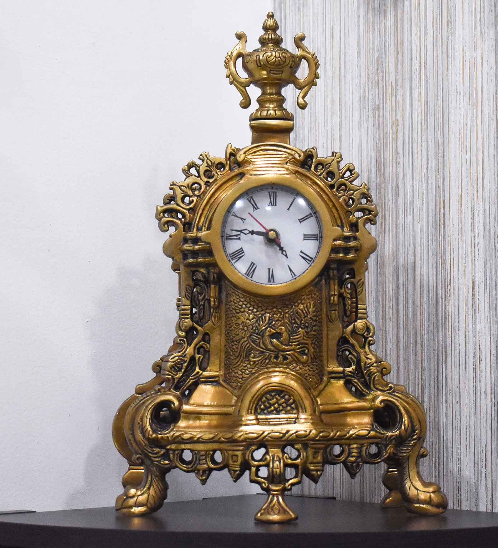 Vintage Golden Brass Table Clock