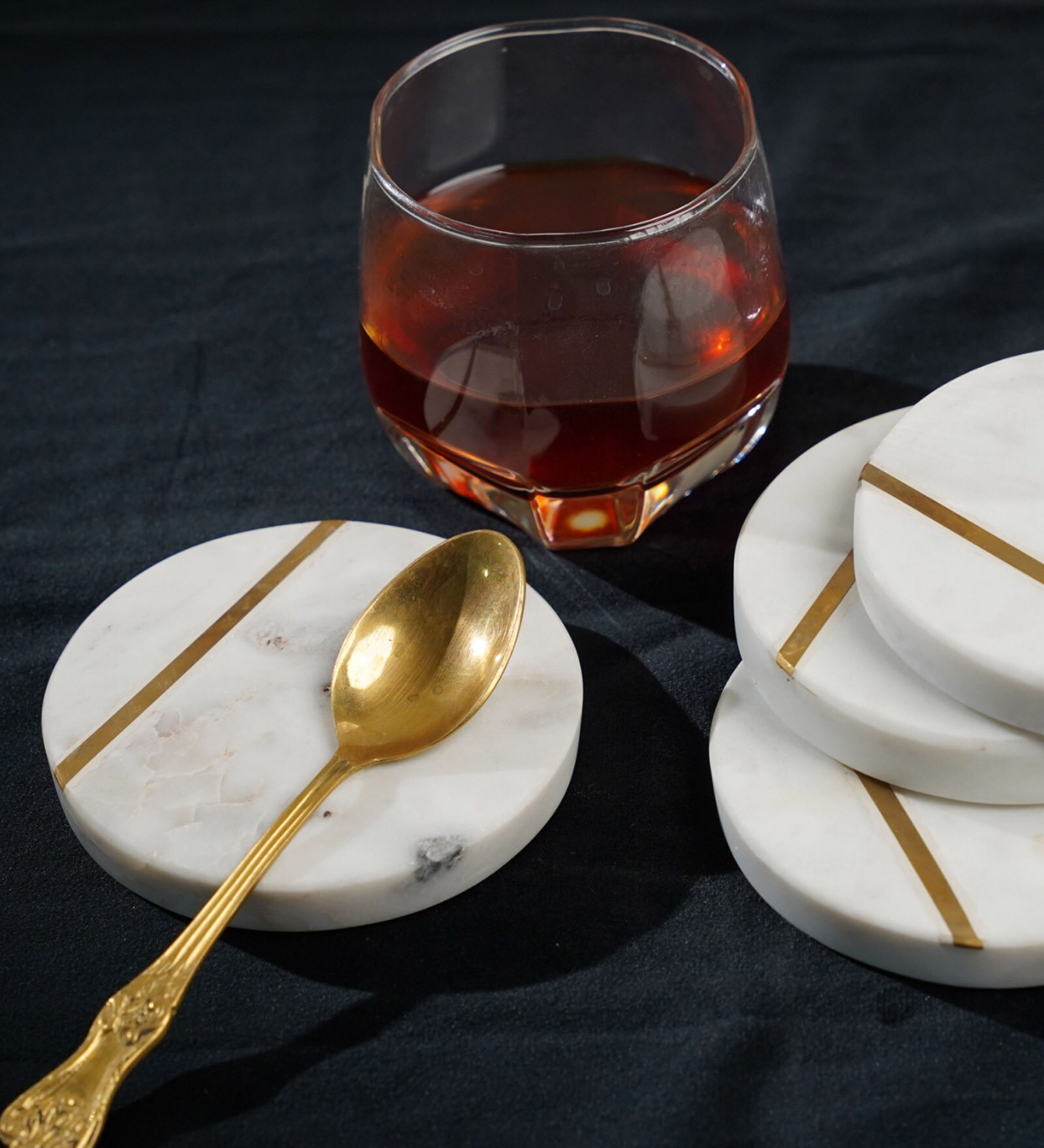 Bright Links White & Gold Marble (Set of 4) Table Coaster