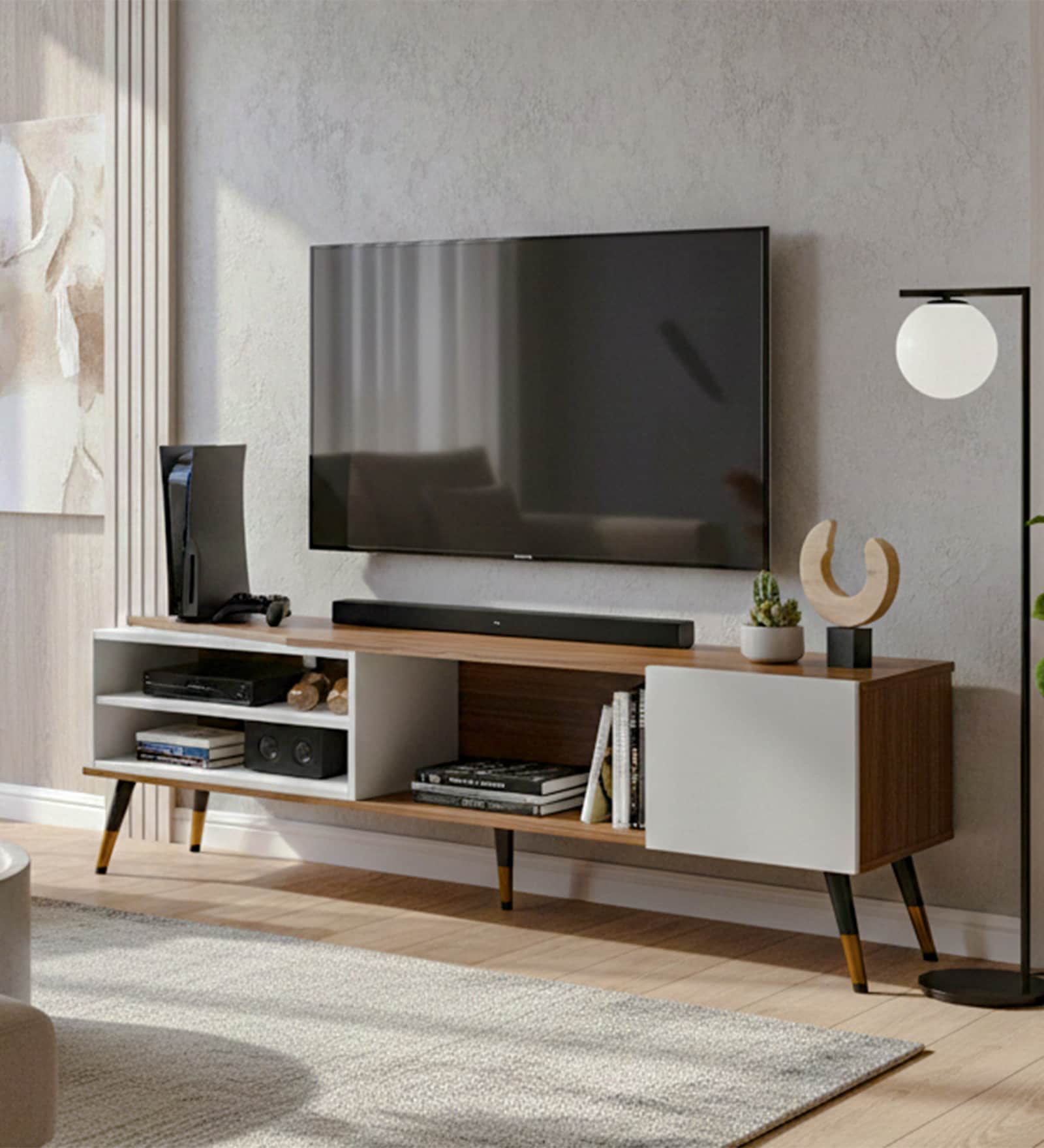 Brave TV Unit In Leon Teak & White Finish