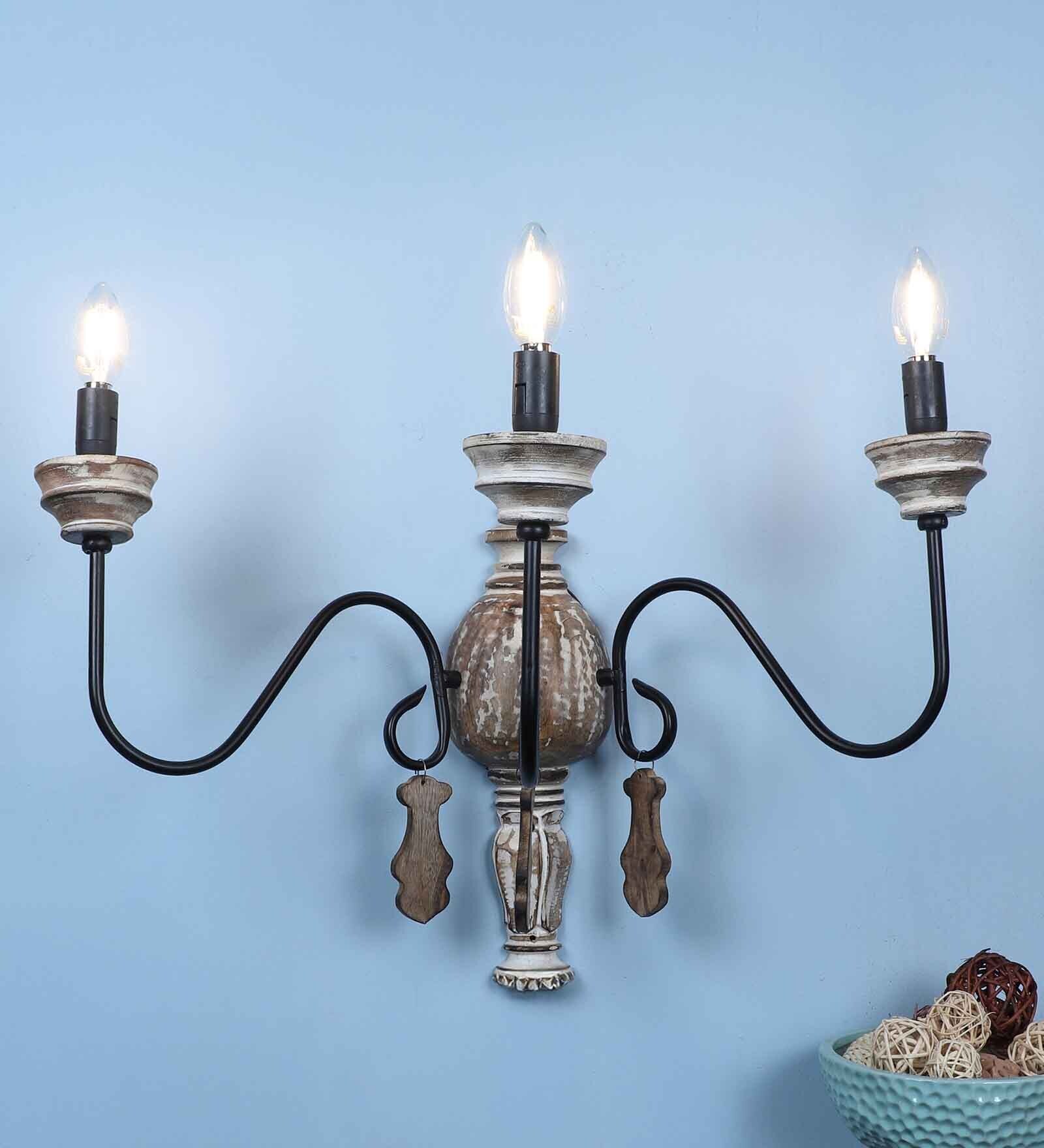 Bravia Brown and Black Wood and Iron Wall Light  | E14 holder | without Bulb