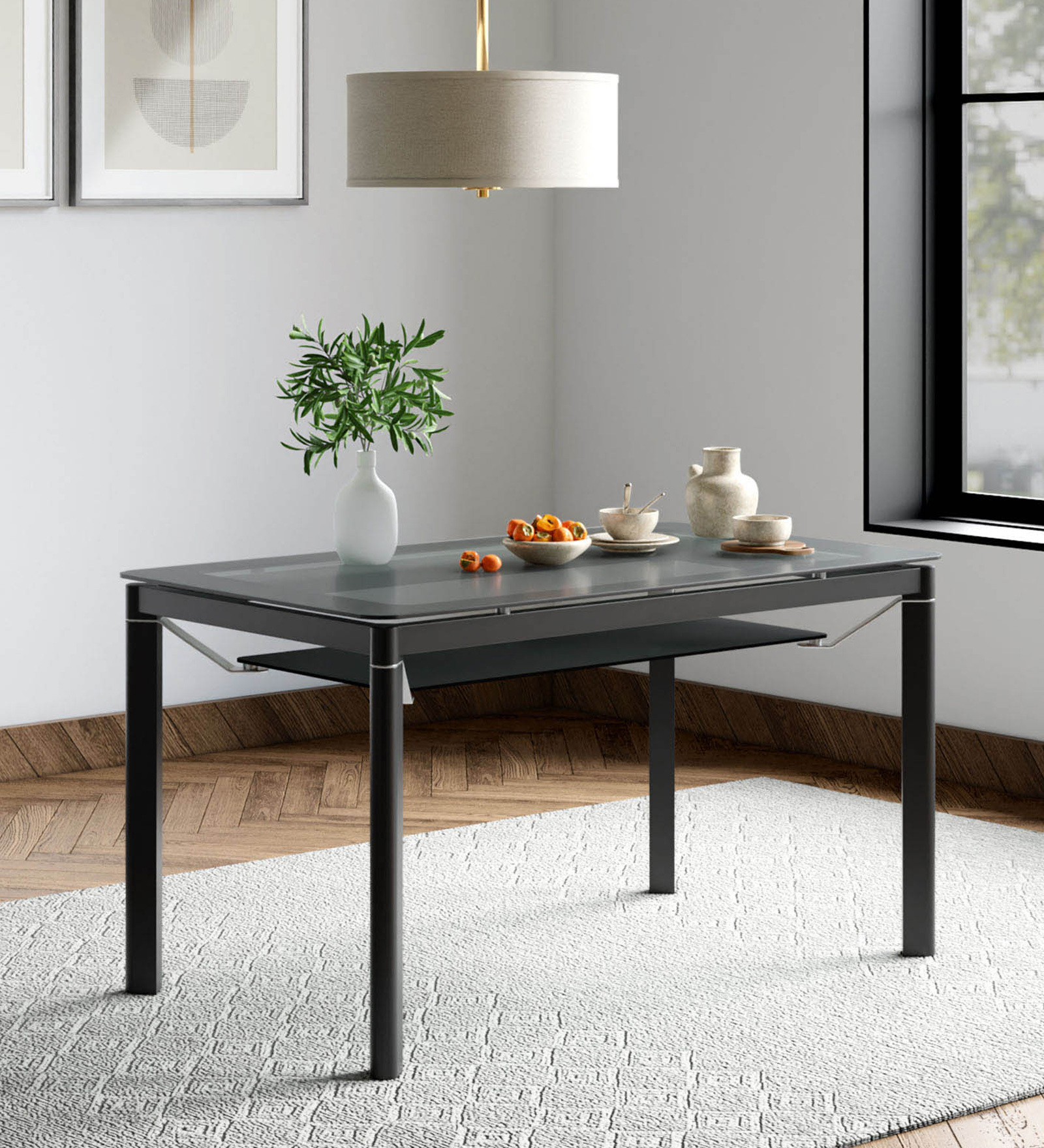 Brawn Glass Top 6 Seater Dining Table in Black Colour Brawn Glass Top 6 Seater Dining Table in Black Colour