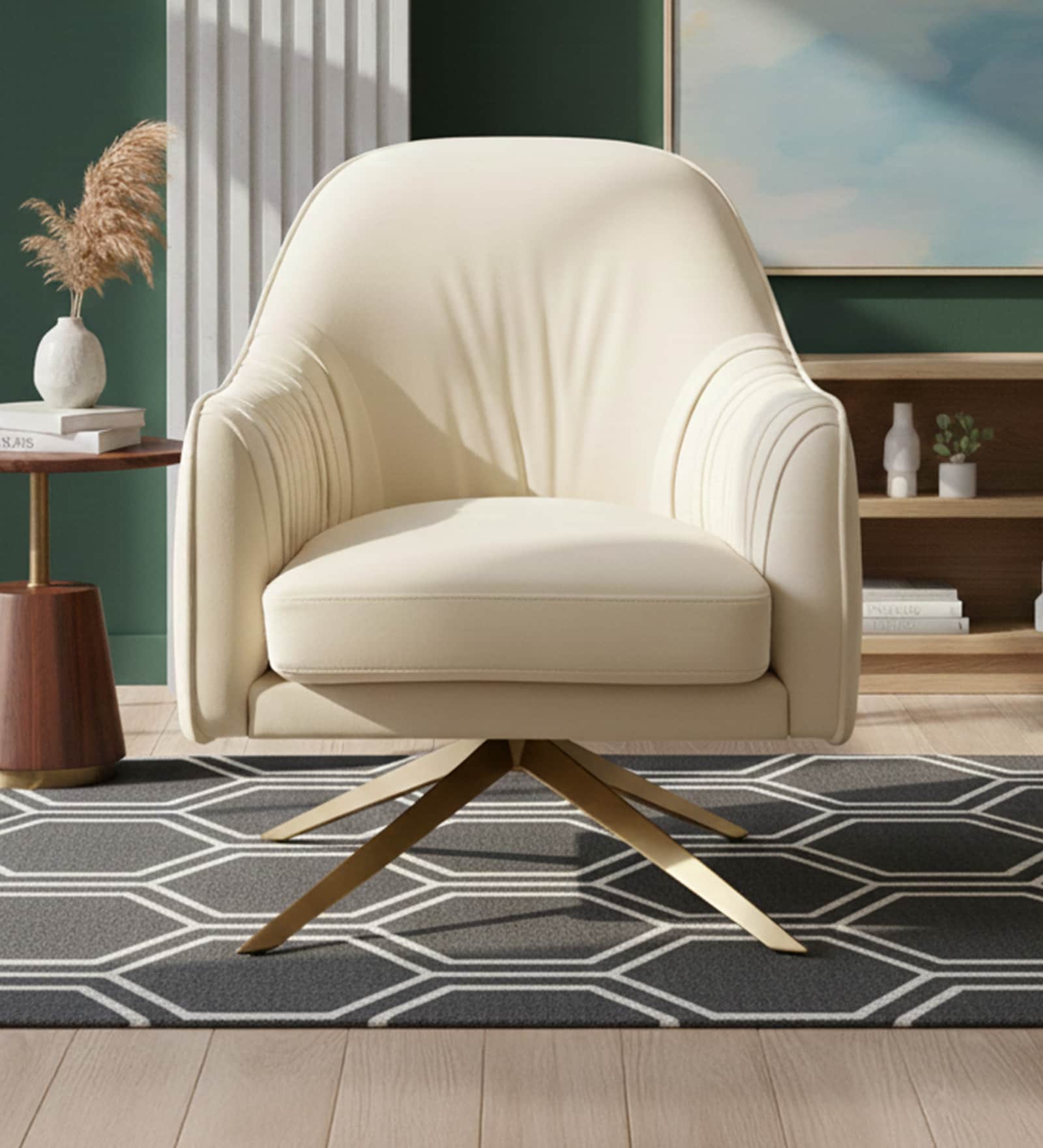 Brawny Luxe Velvet Lounge Chairs In Beige Colour