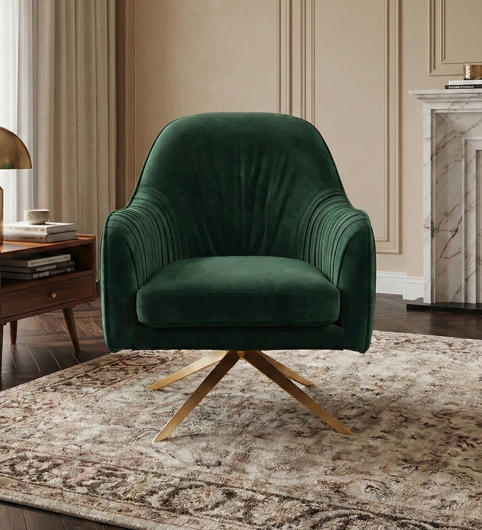 Brawny Luxe Velvet Lounge Chairs In Green Colour