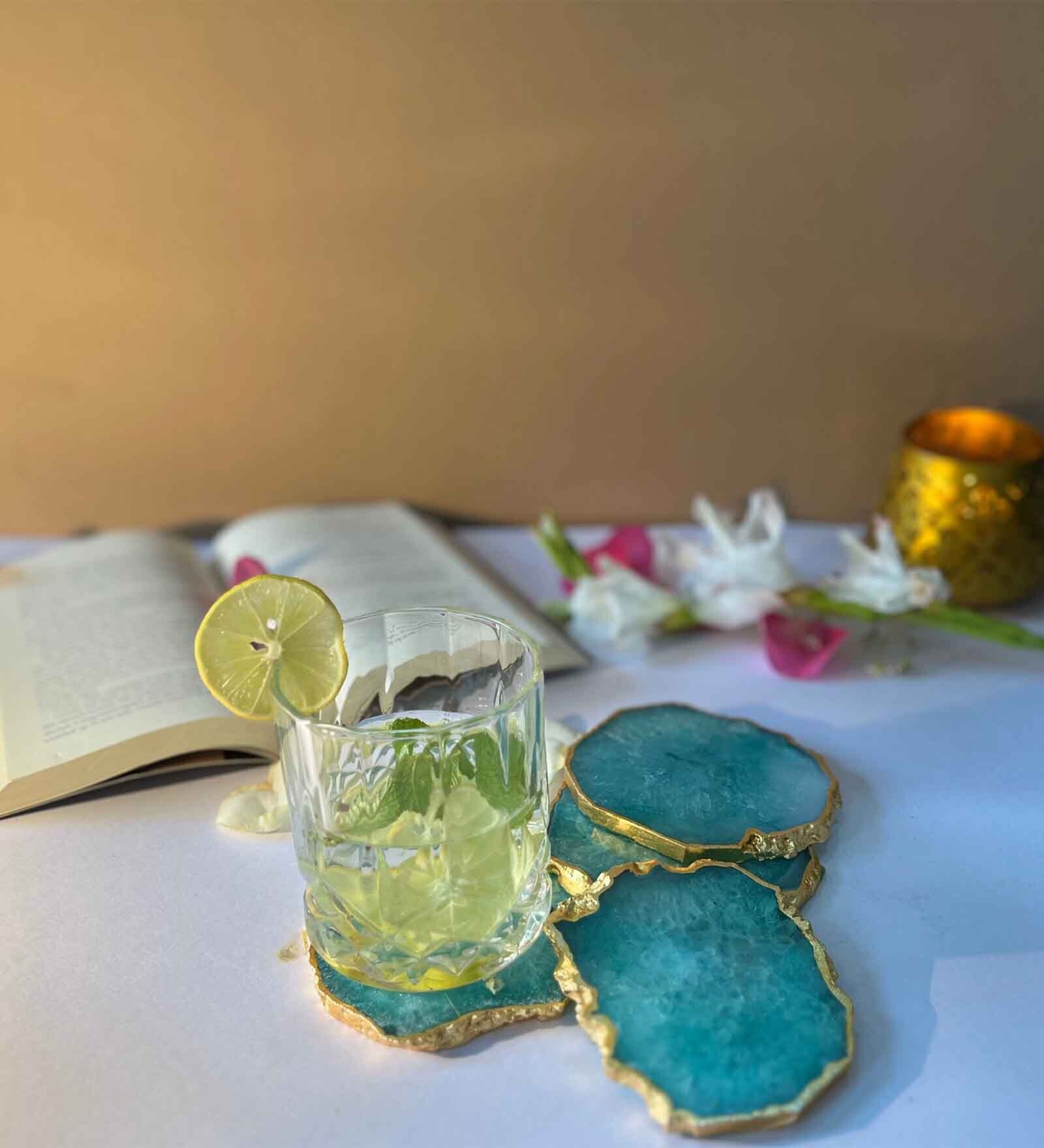 Brazilian Blue Stone Set of 2 Table Coasters