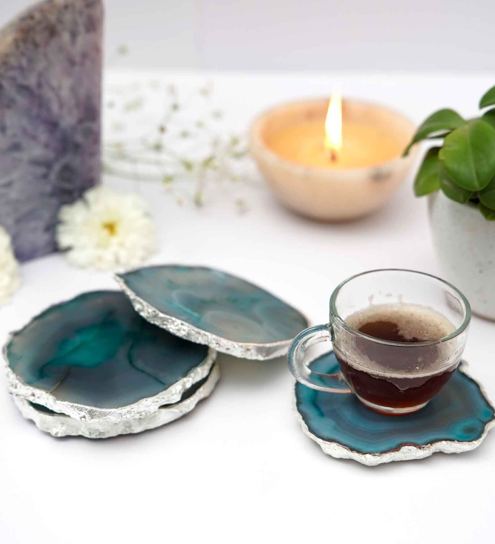 Brazilian Green Stone Set of 4 Table Coasters