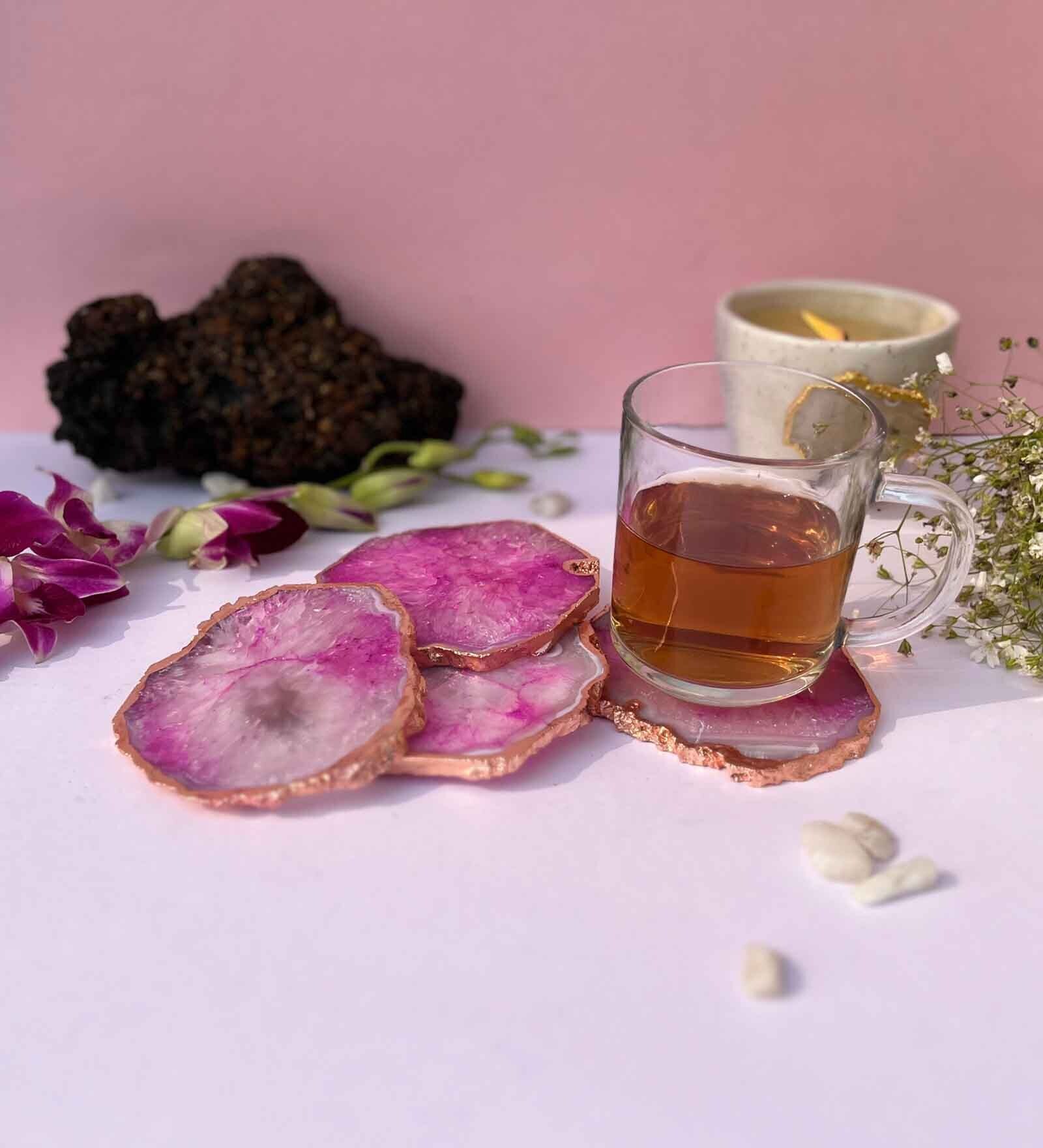 Brazilian Pink Stone Set of 4 Table Coasters