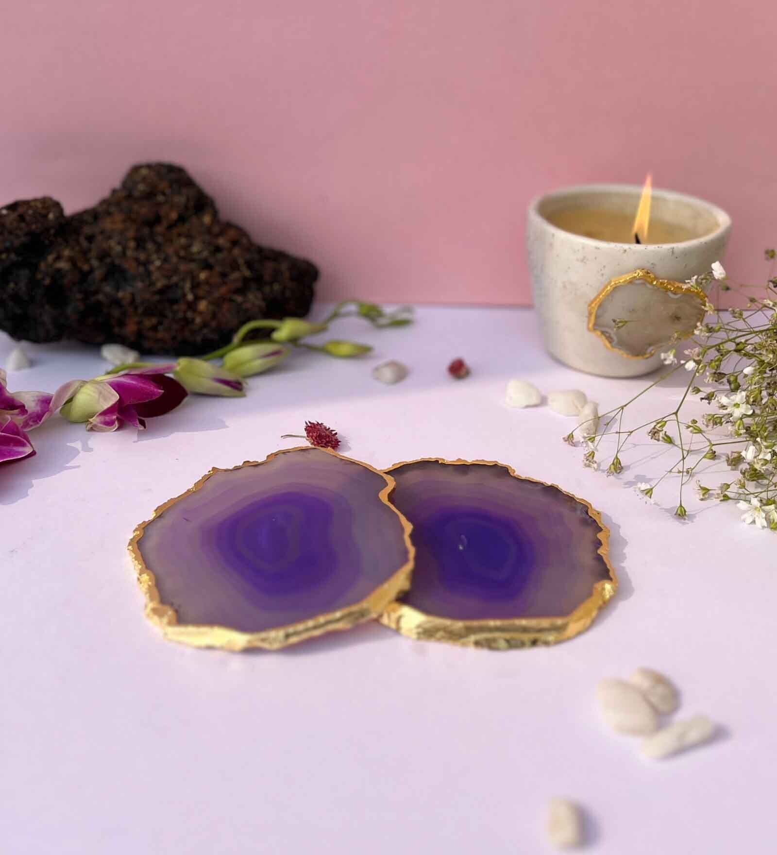 Brazilian Purple Stone Set of 2 Table Coasters